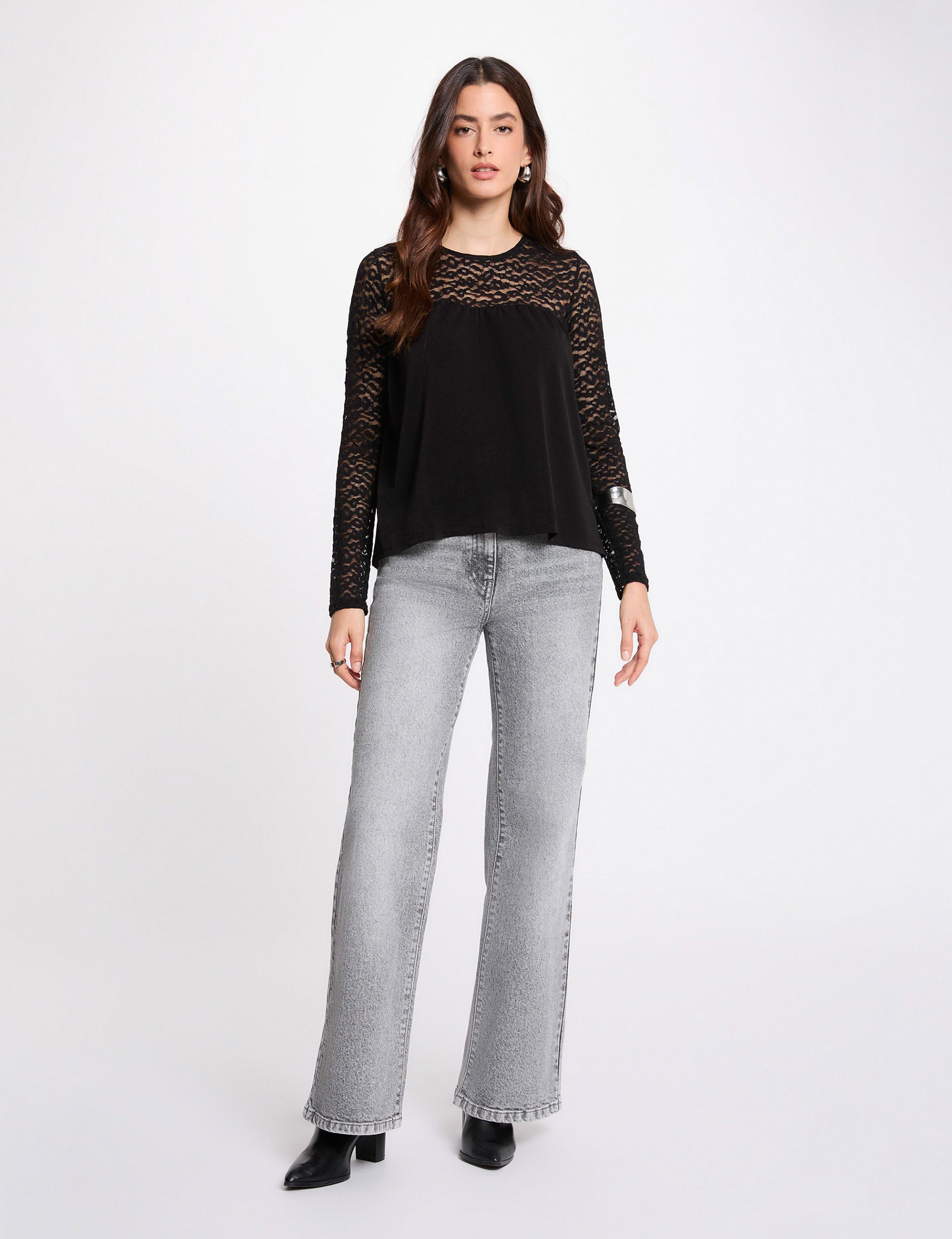 T-shirt kant lange mouwen zwart vrouw