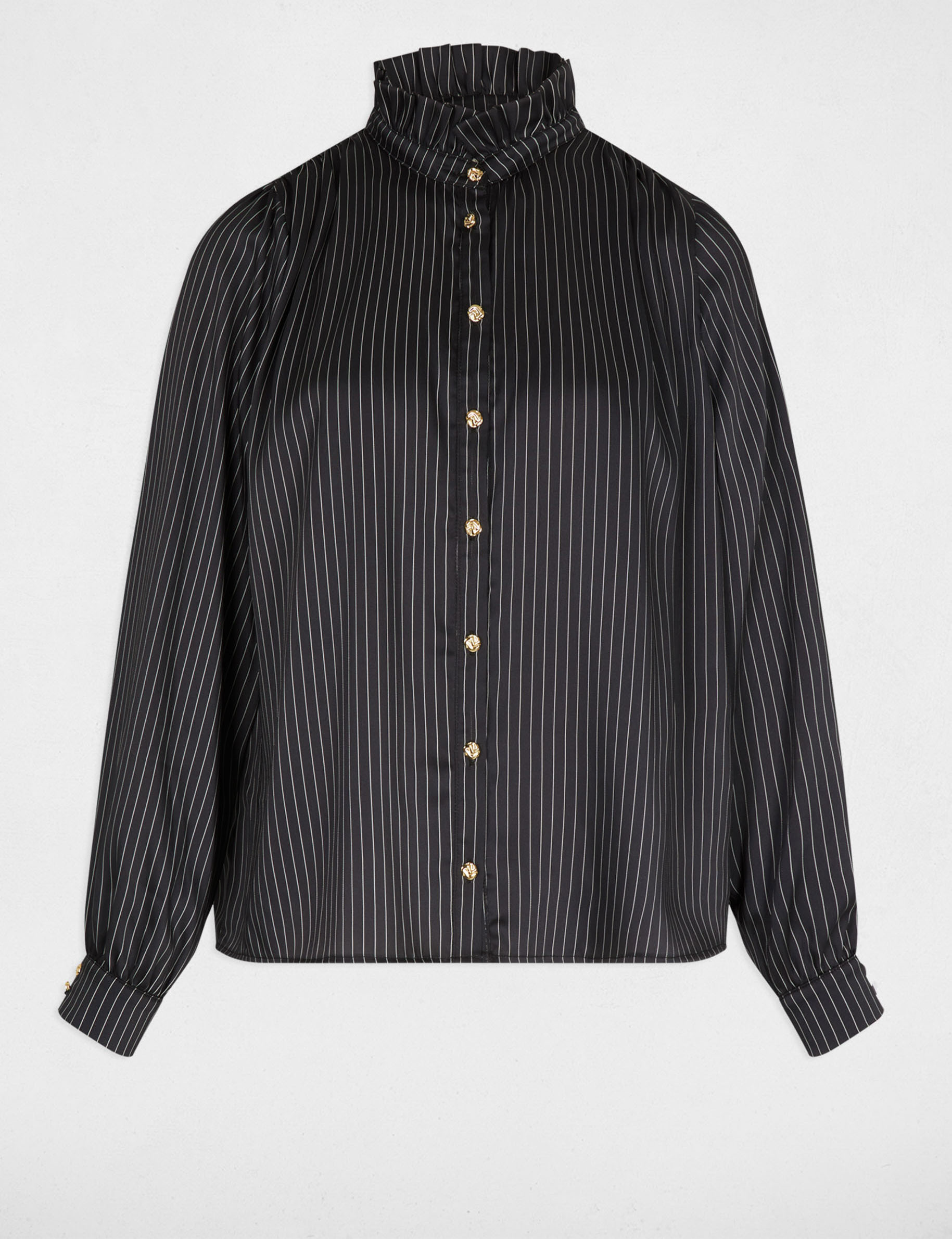 Chemise satinée rayée bleu marine femme