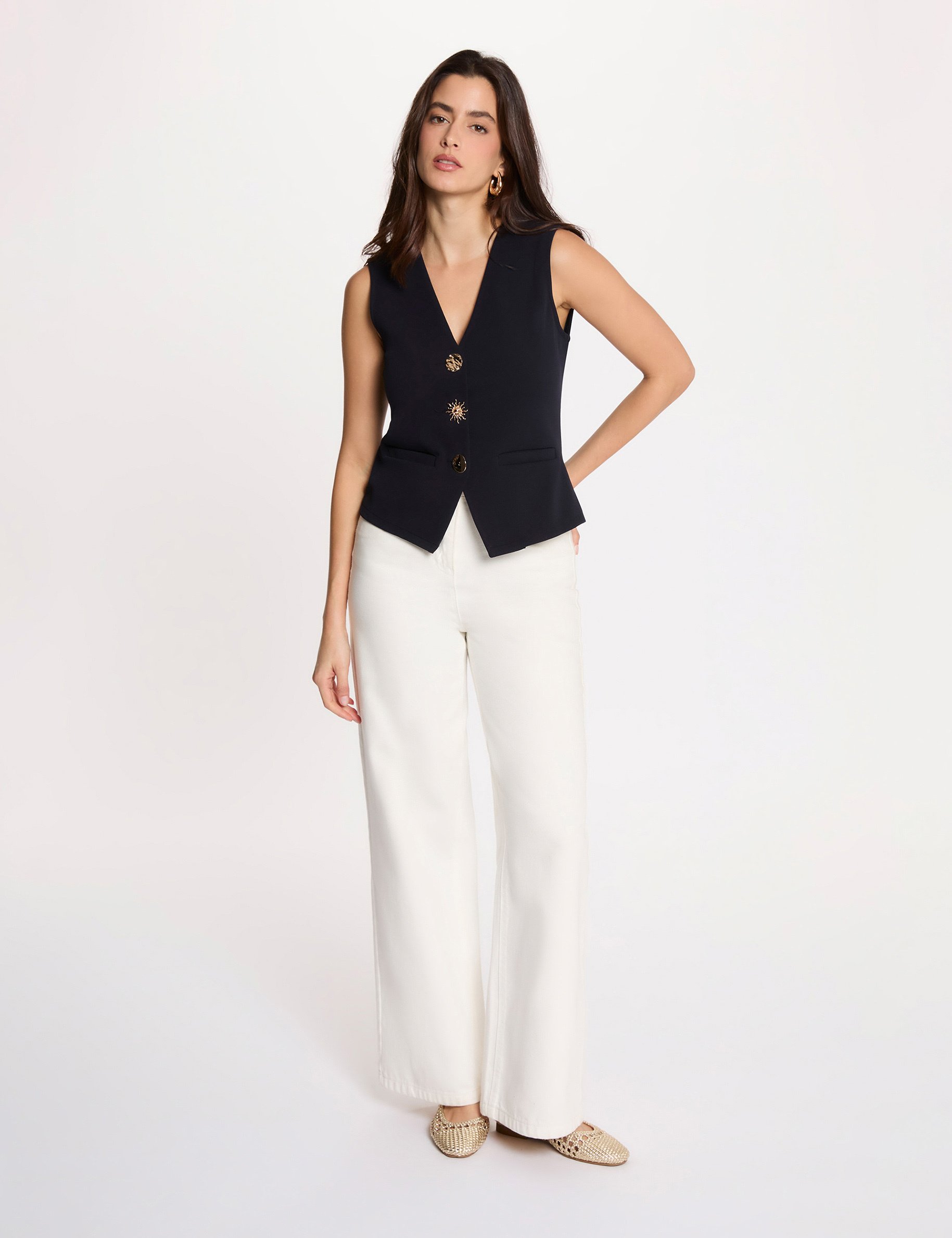 Mouwloos vest met V-hals marineblauw vrouw