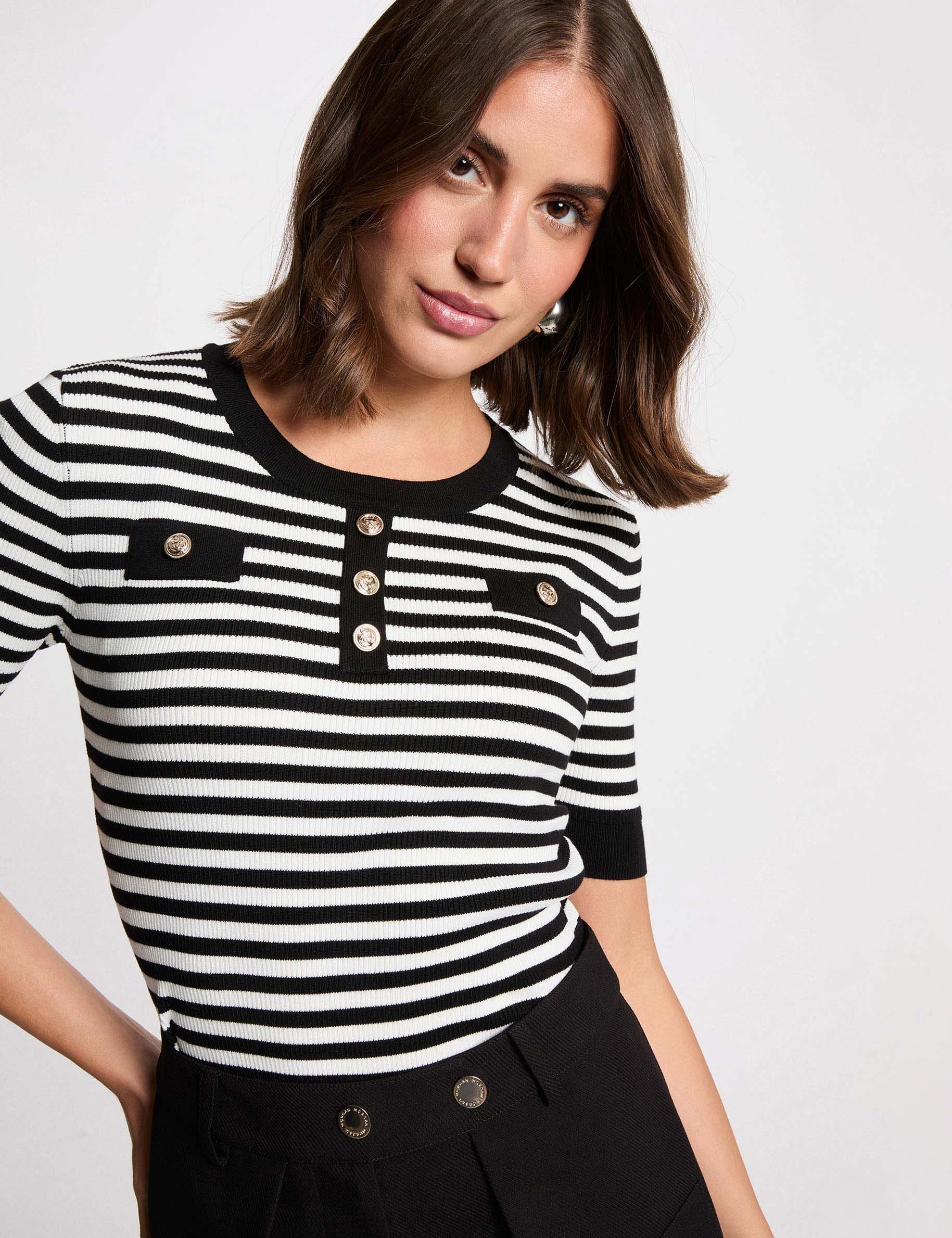 Pull ray&eacute; manches courtes blanc femme