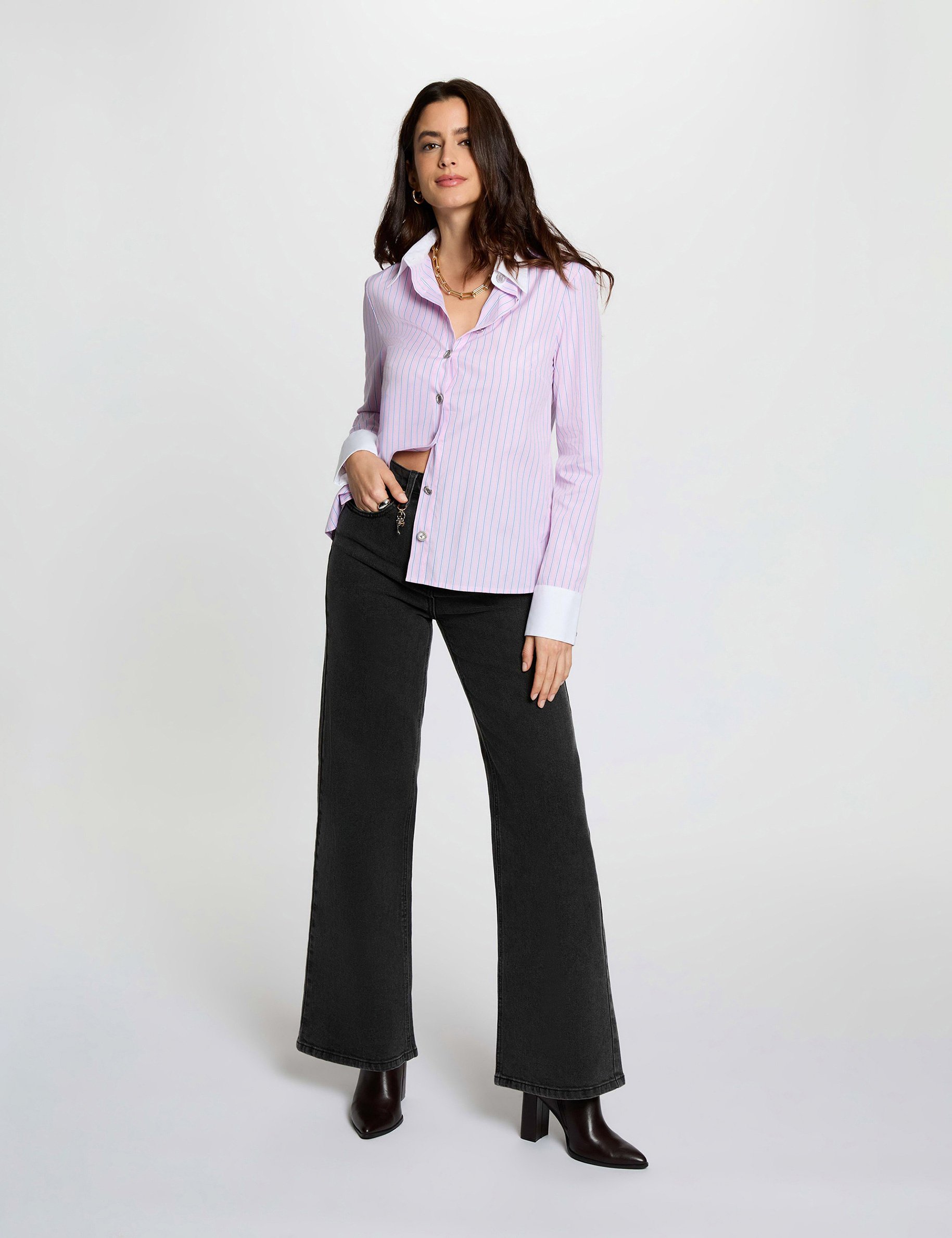 Jean large taille haute denim noir femme