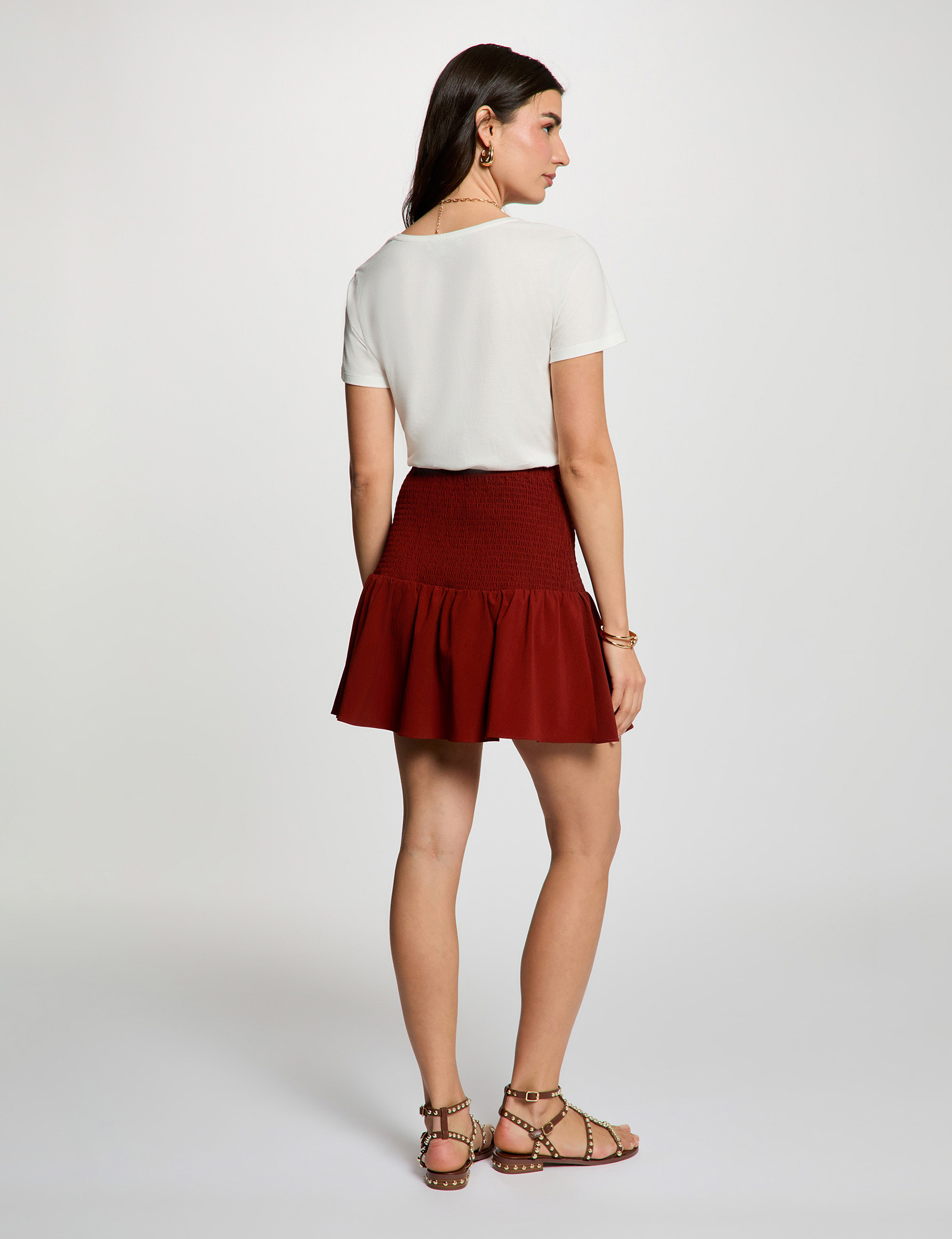 V-hals T-shirt met korte mouwen helder wit vrouw