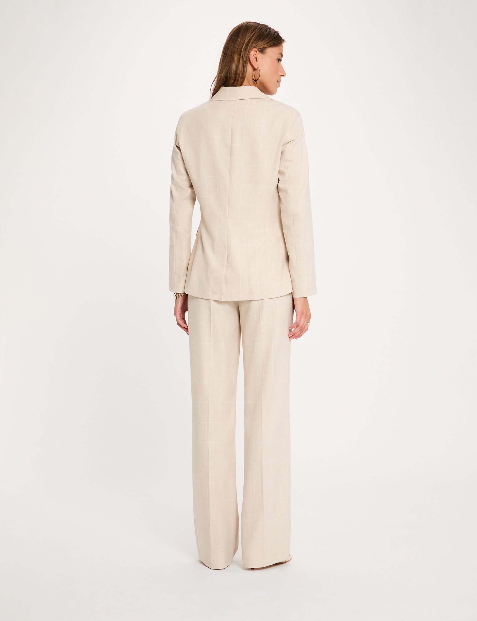 Hoog taille rechte broek beige vrouw