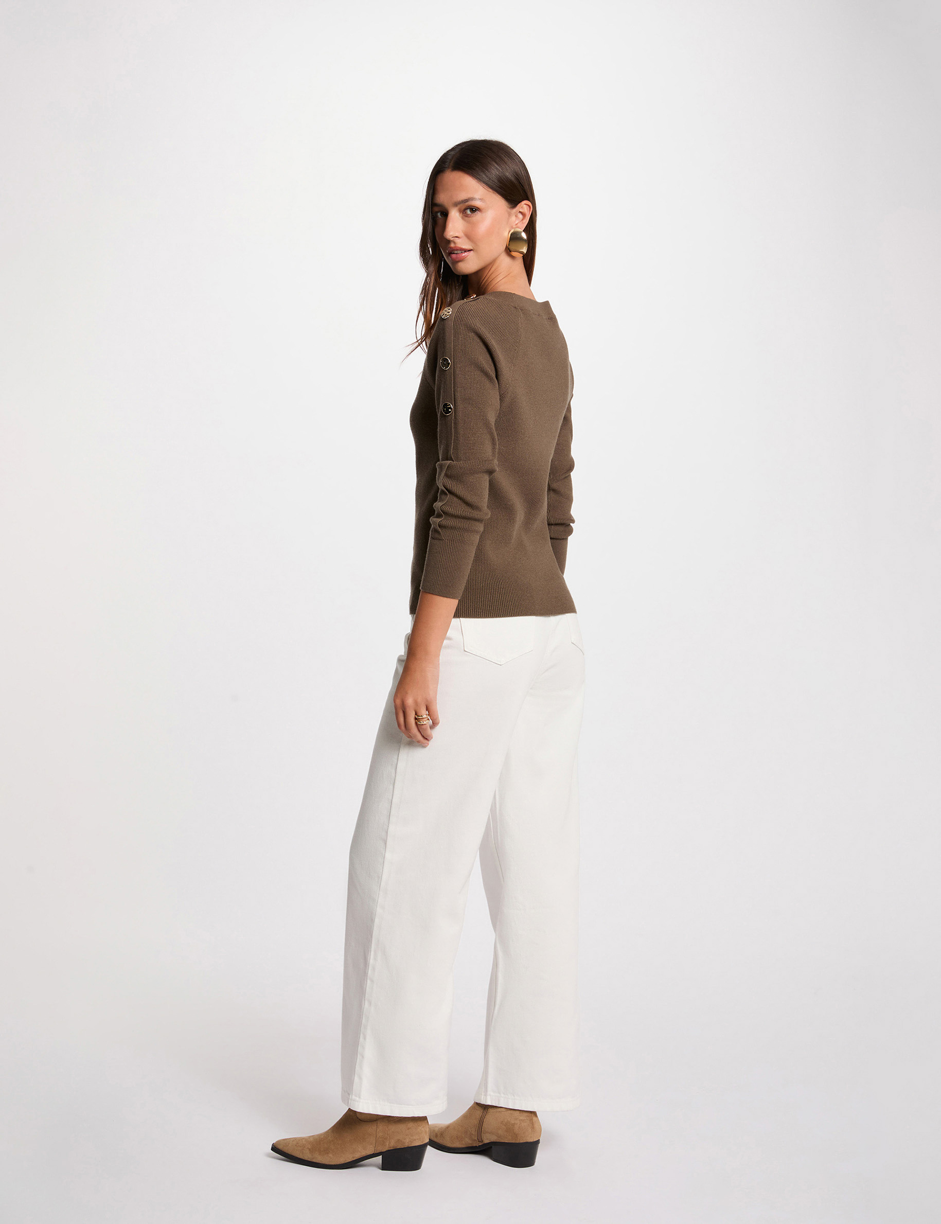 Pull col bateau vert kaki femme