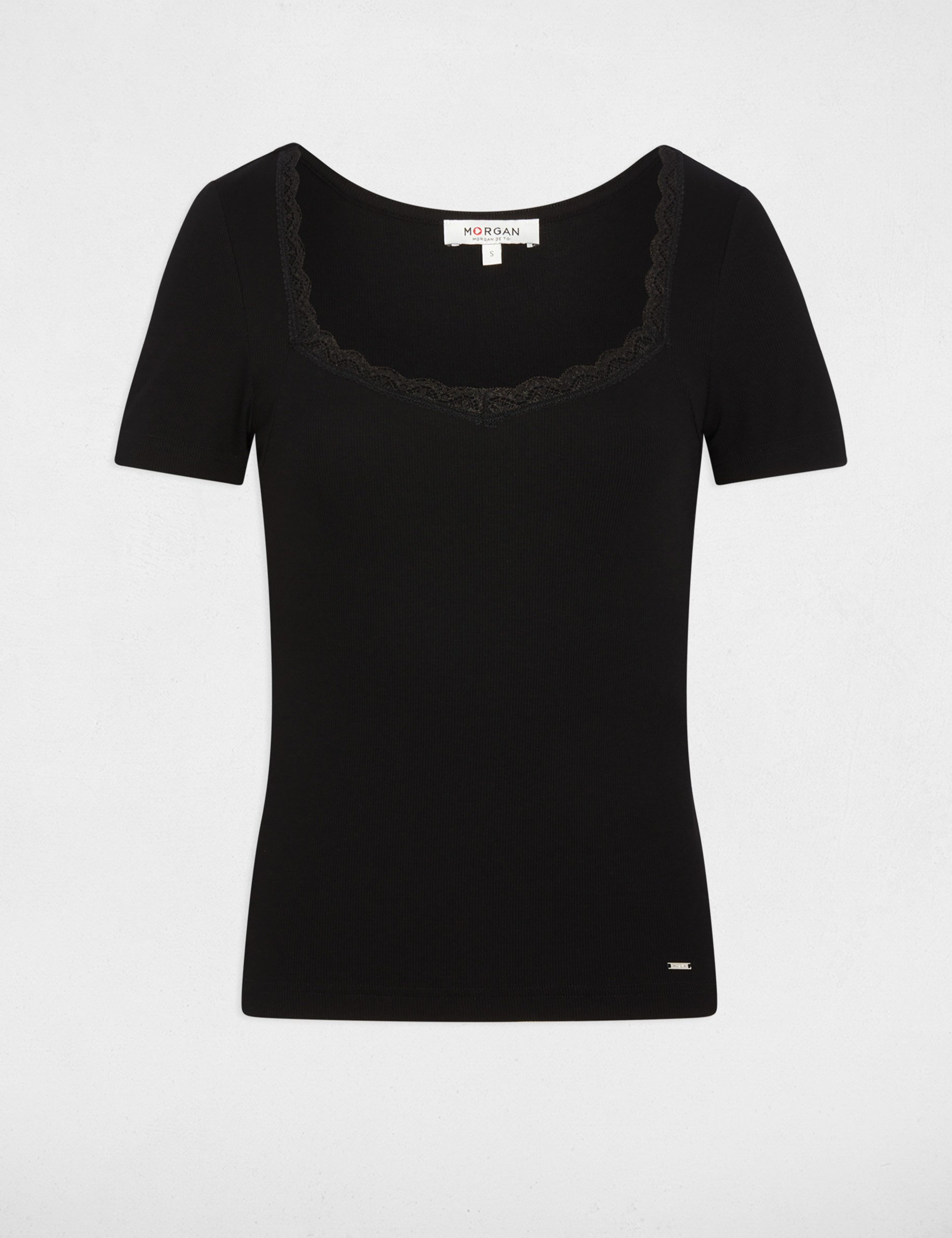 Getailleerd T-shirt met hartvormige hals zwart vrouw