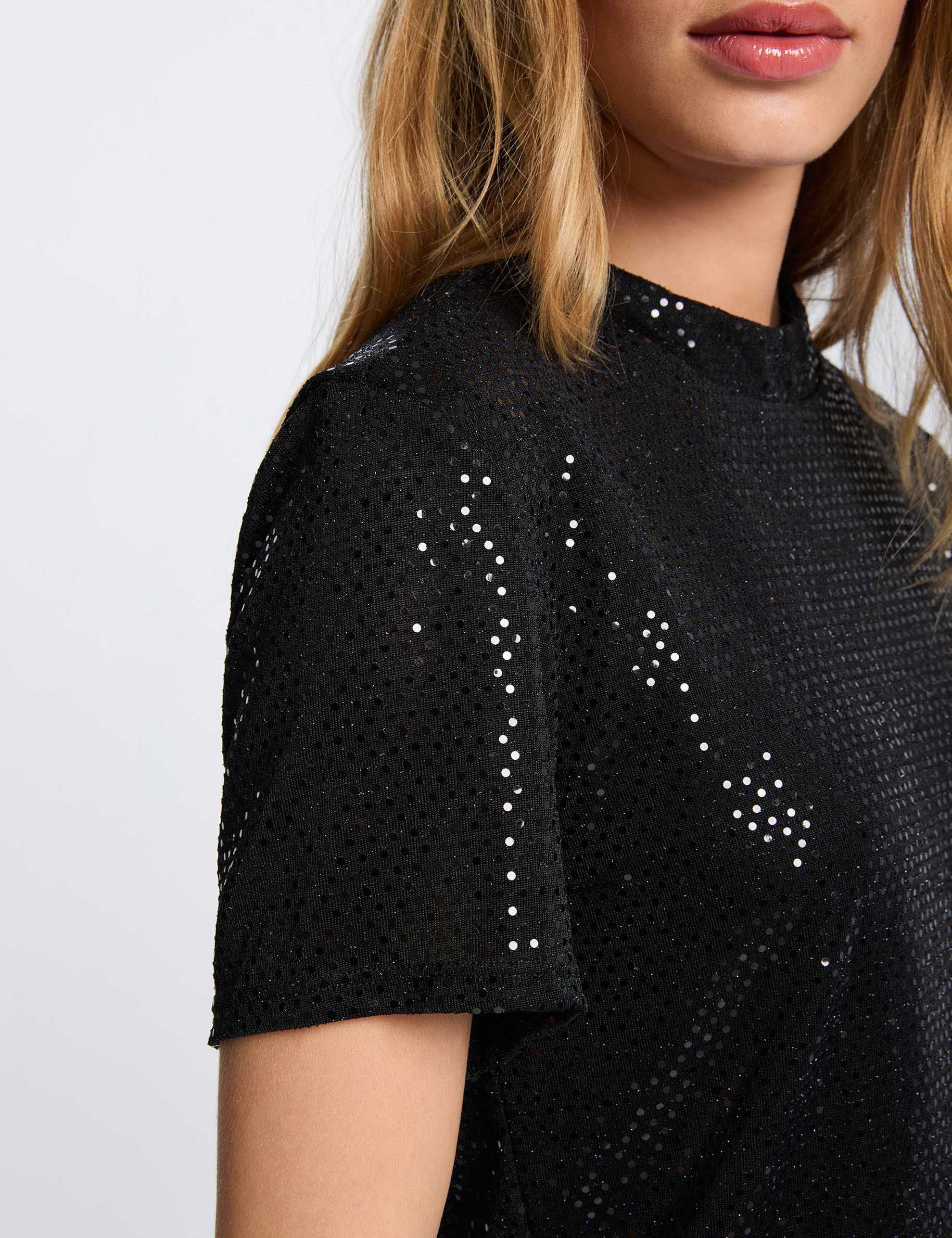 t shirt sequins col montant noir femme T-shirt sequins col montant noir femme