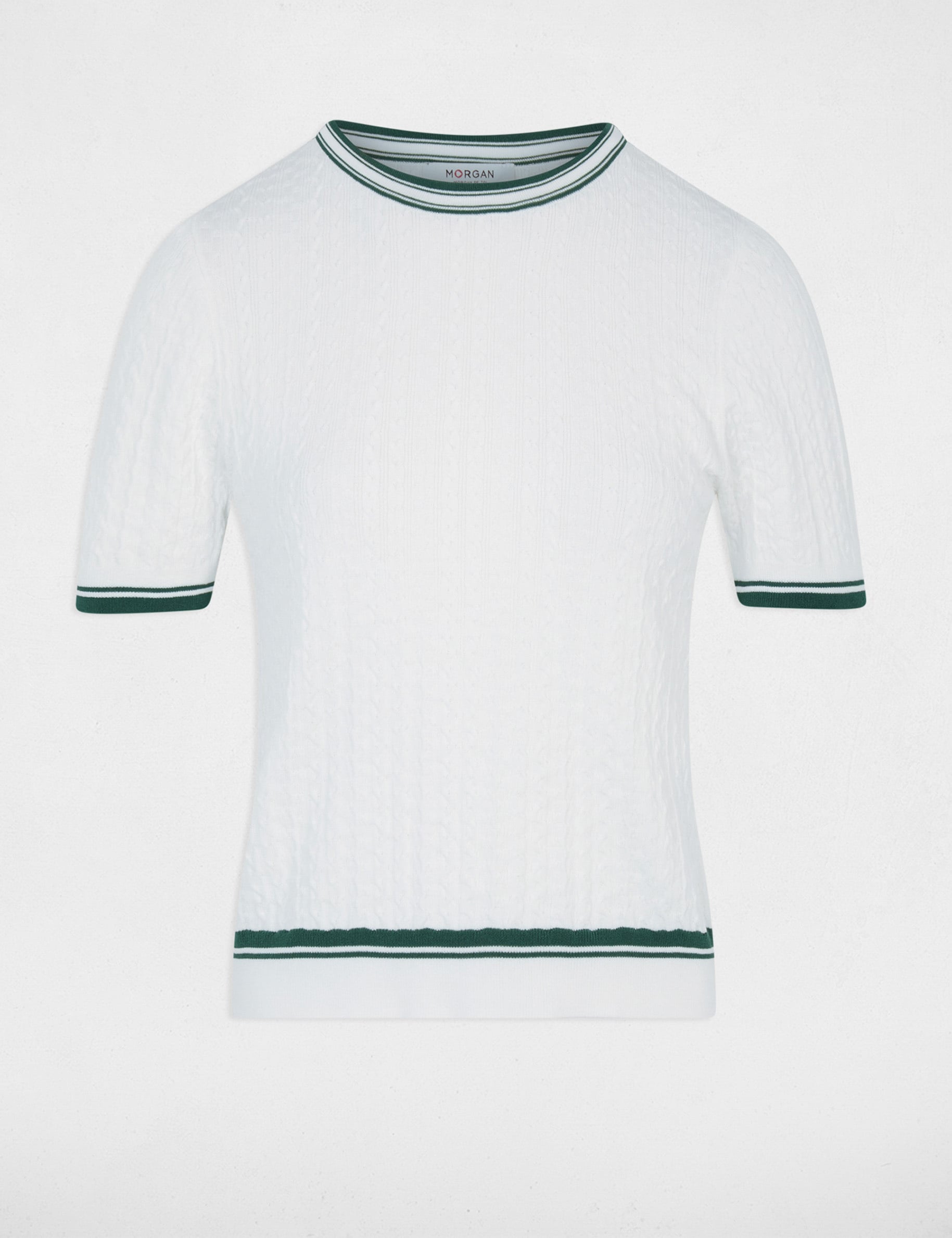 Pull fin manches courtes vert femme