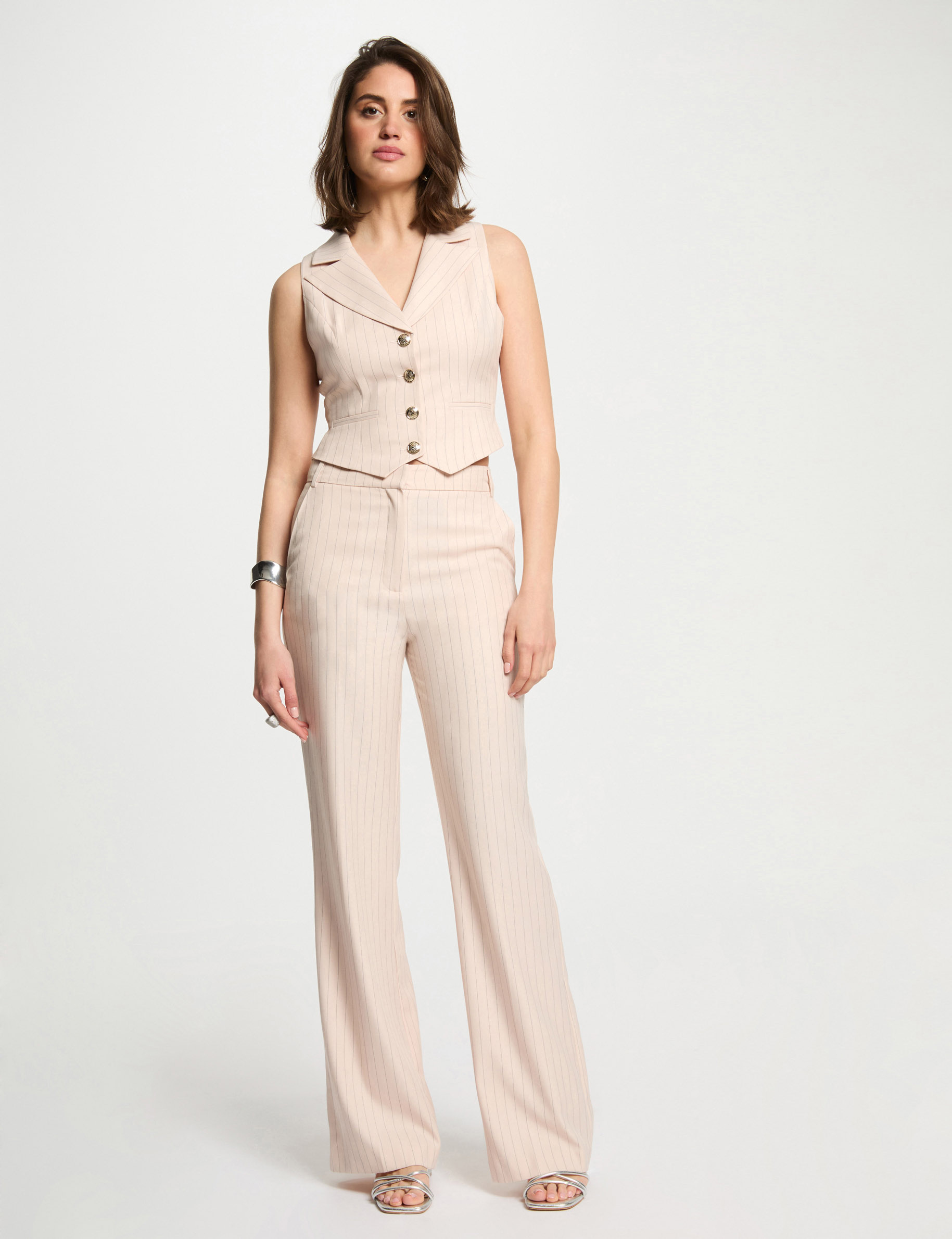 veston sans manches raye rose clair femme Veston sans manches rayé rose clair femme