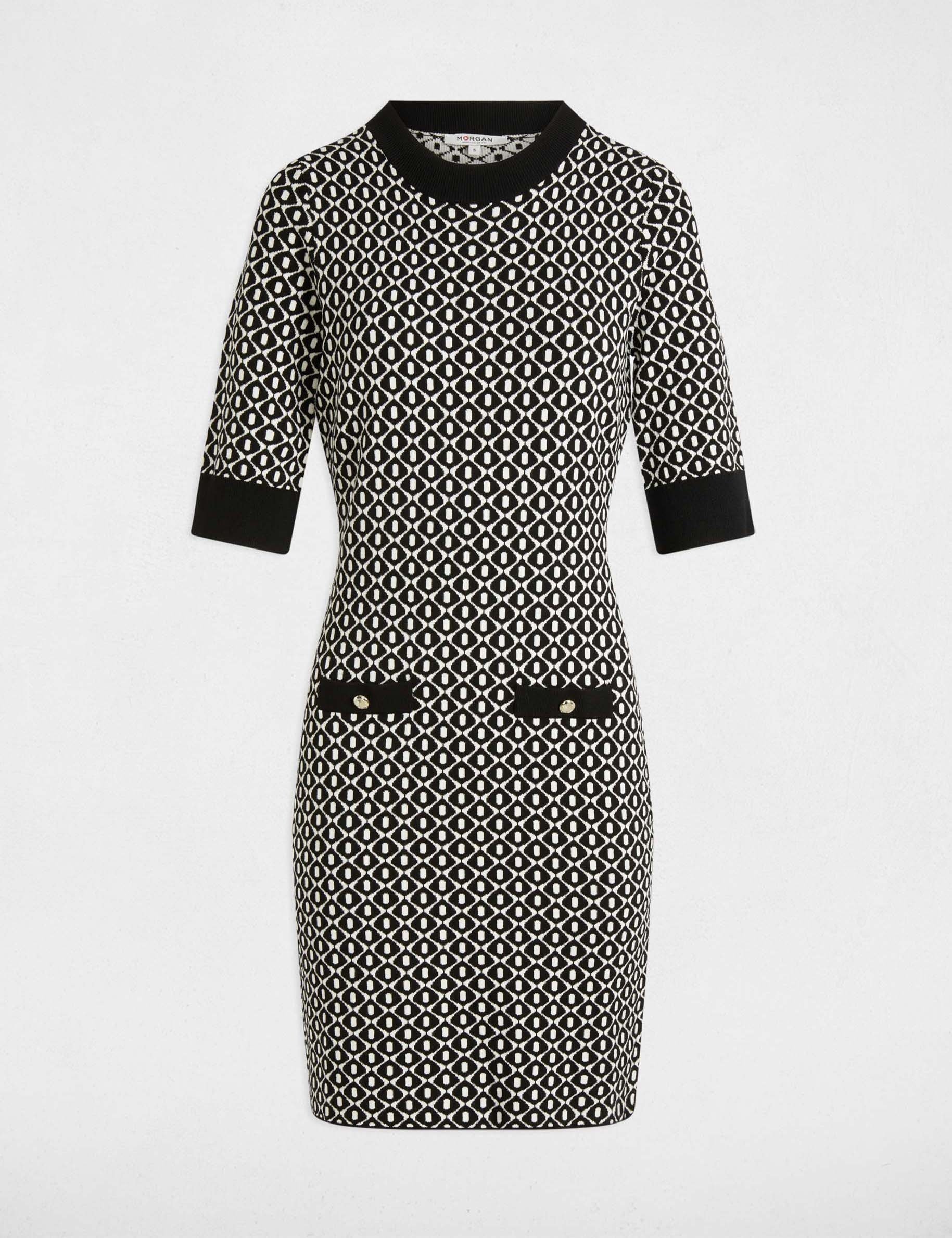 robe tricot ajustee imprimee noir femme Robe tricot ajustée imprimée noir femme
