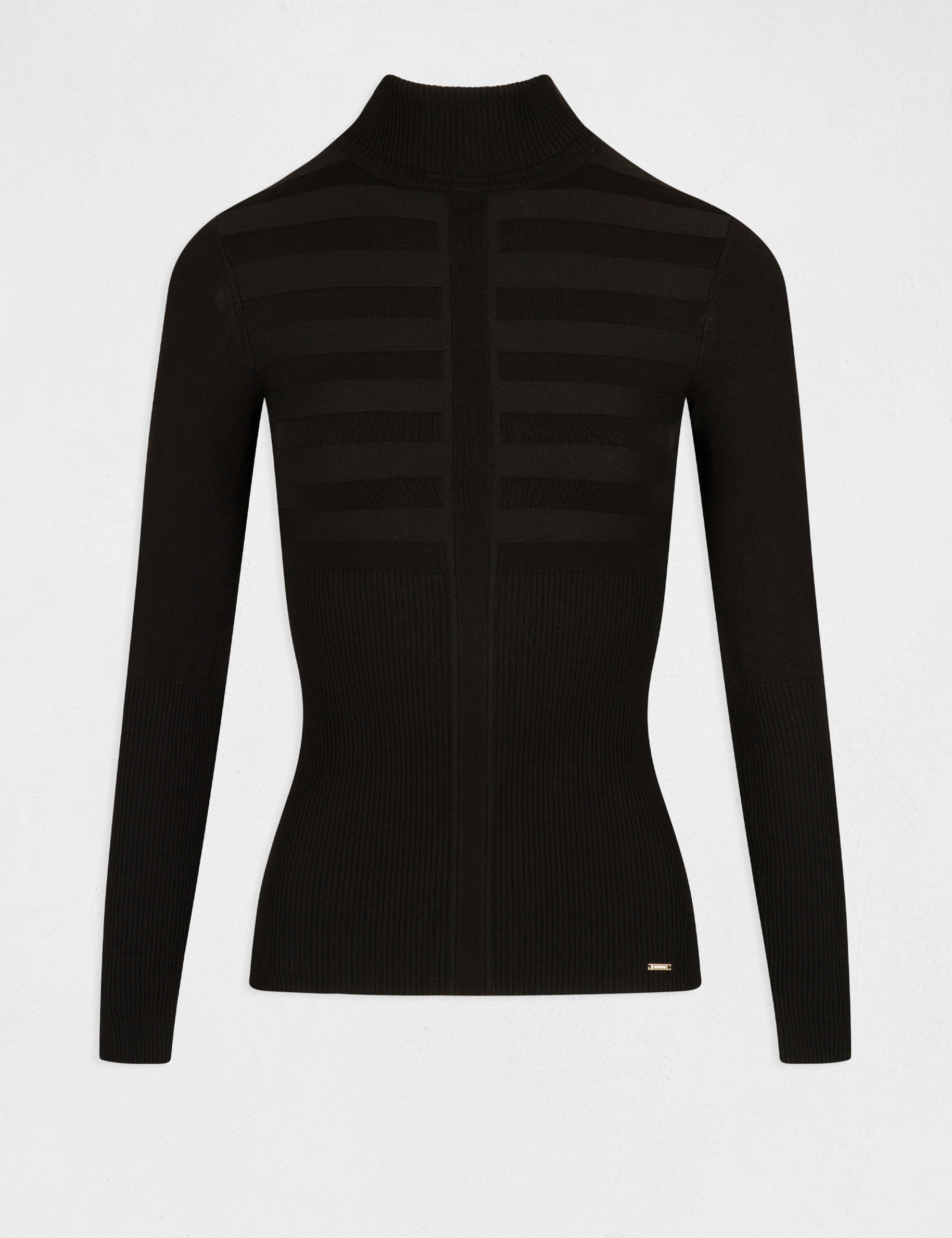 Pull col roul&eacute; cintr&eacute; noir femme