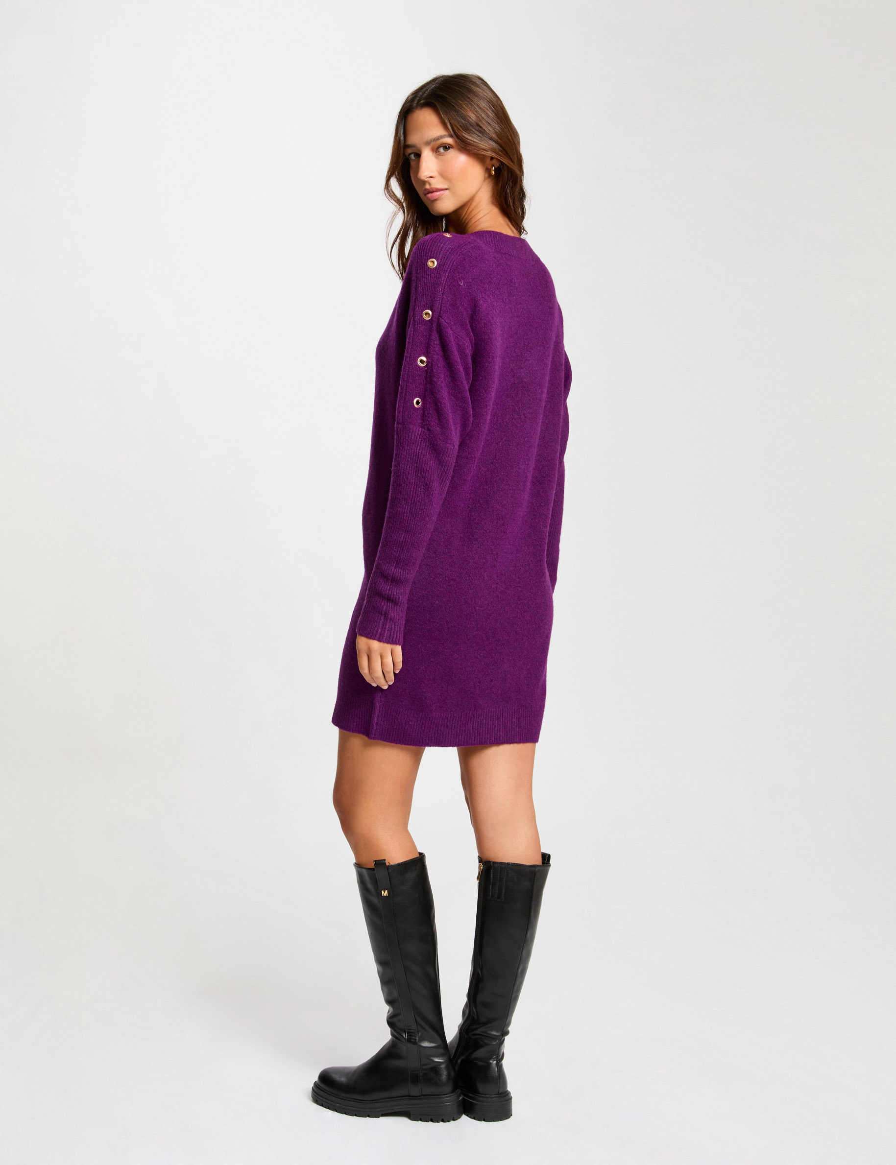 robe tricot droite a oeillets violet femme Robe tricot droite à oeillets violet femme