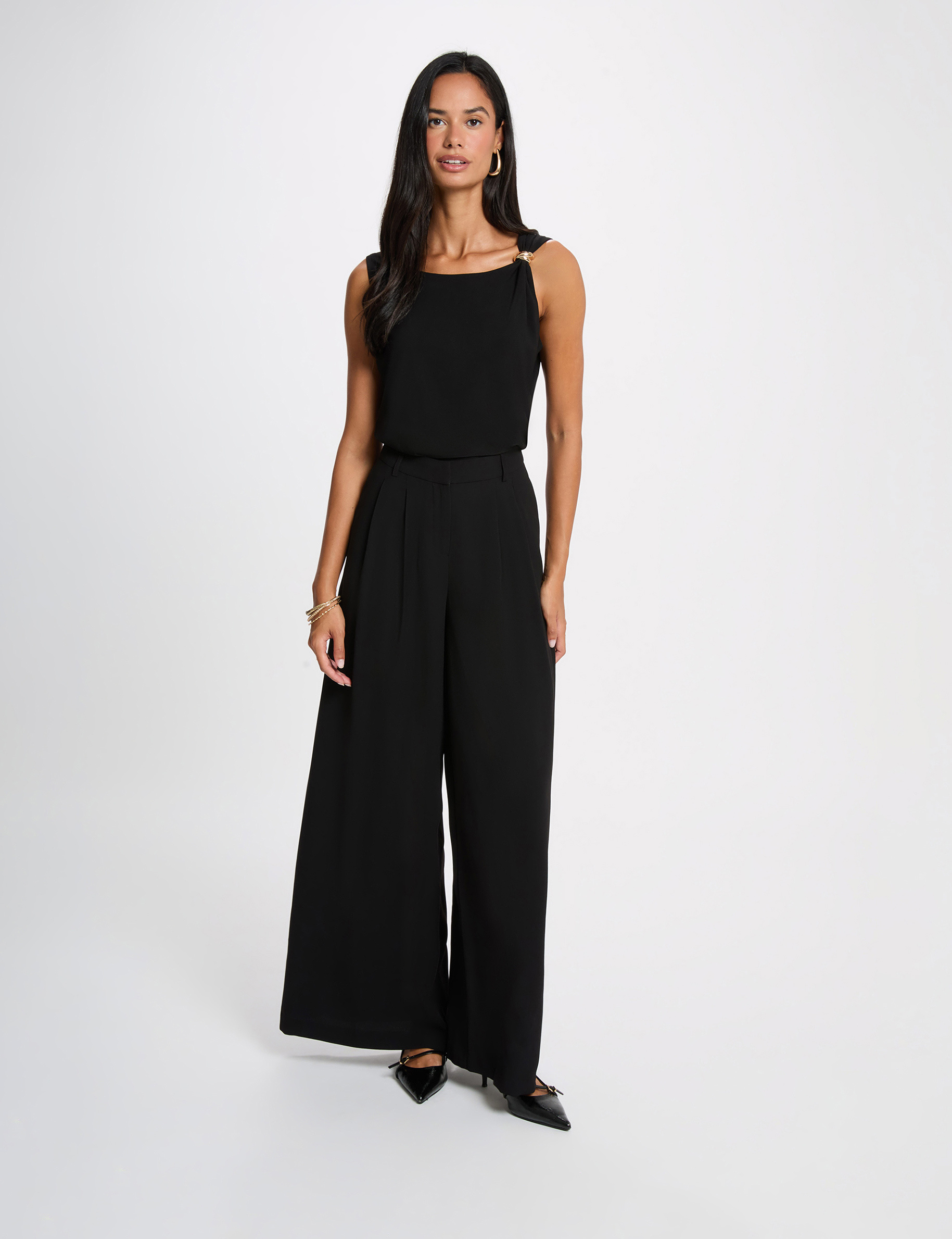 Asymmetrisch T-shirt met sieraad zwart vrouw