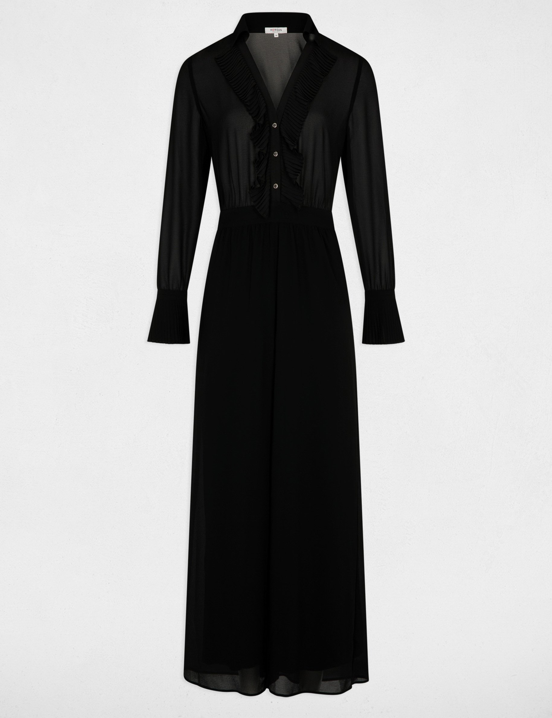 Combinaison fluide col &agrave; revers noir femme