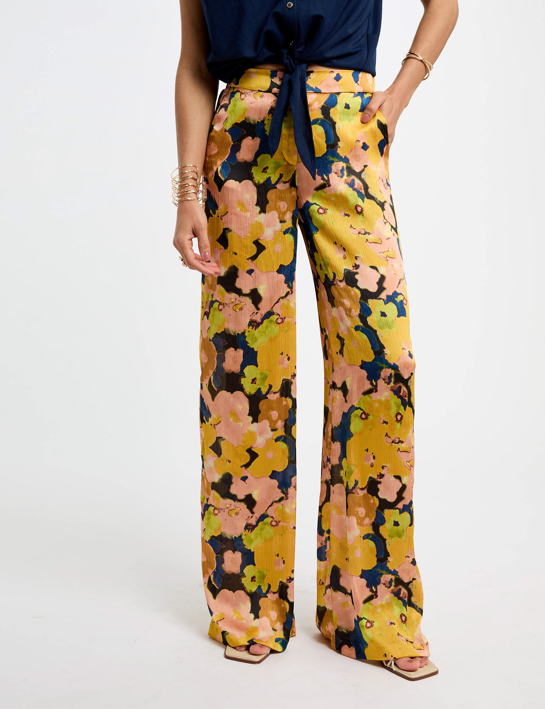pantalon large imprime multicolore femme Pantalon large imprimé multicolore femme