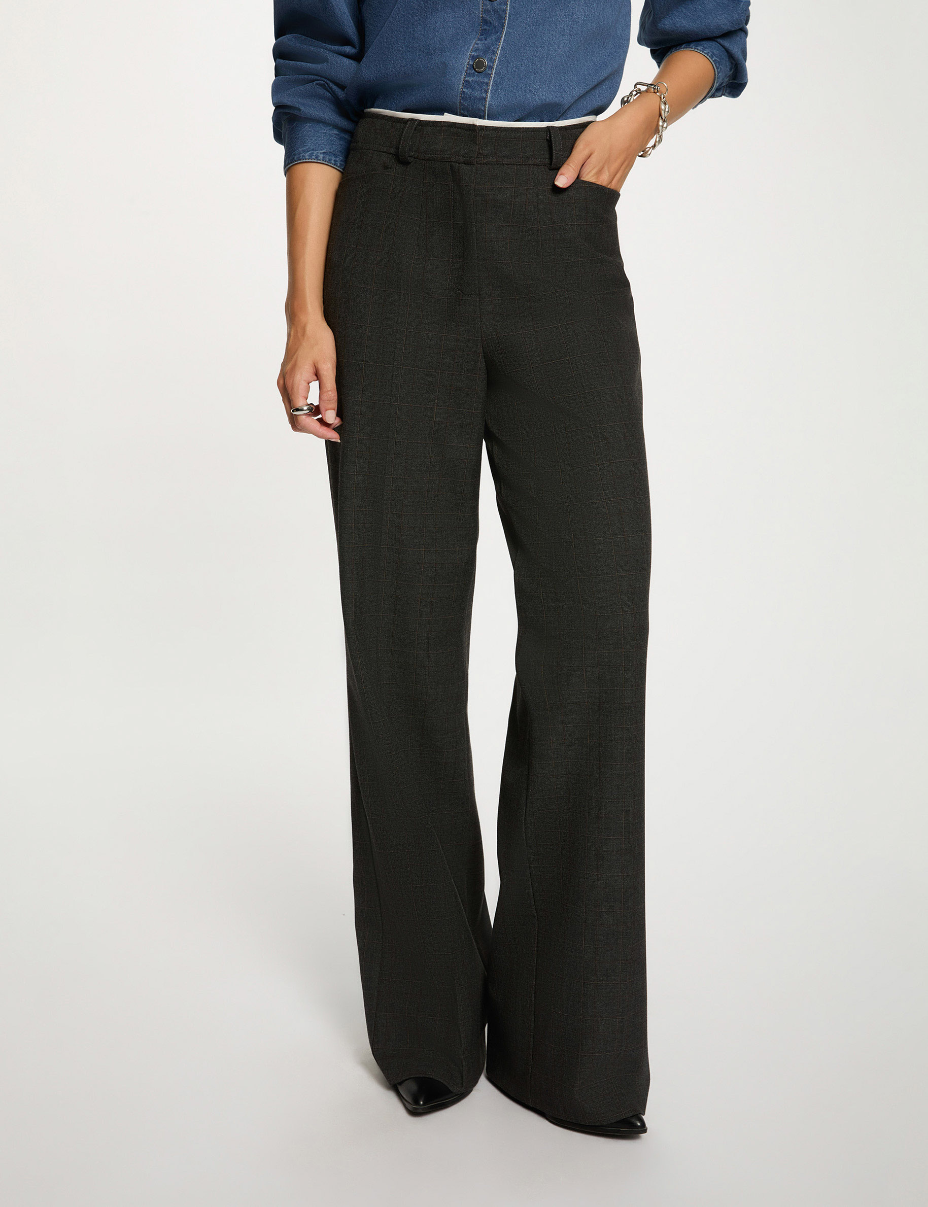 pantalon large taille haute gris moyen femme Pantalon large taille haute gris moyen femme