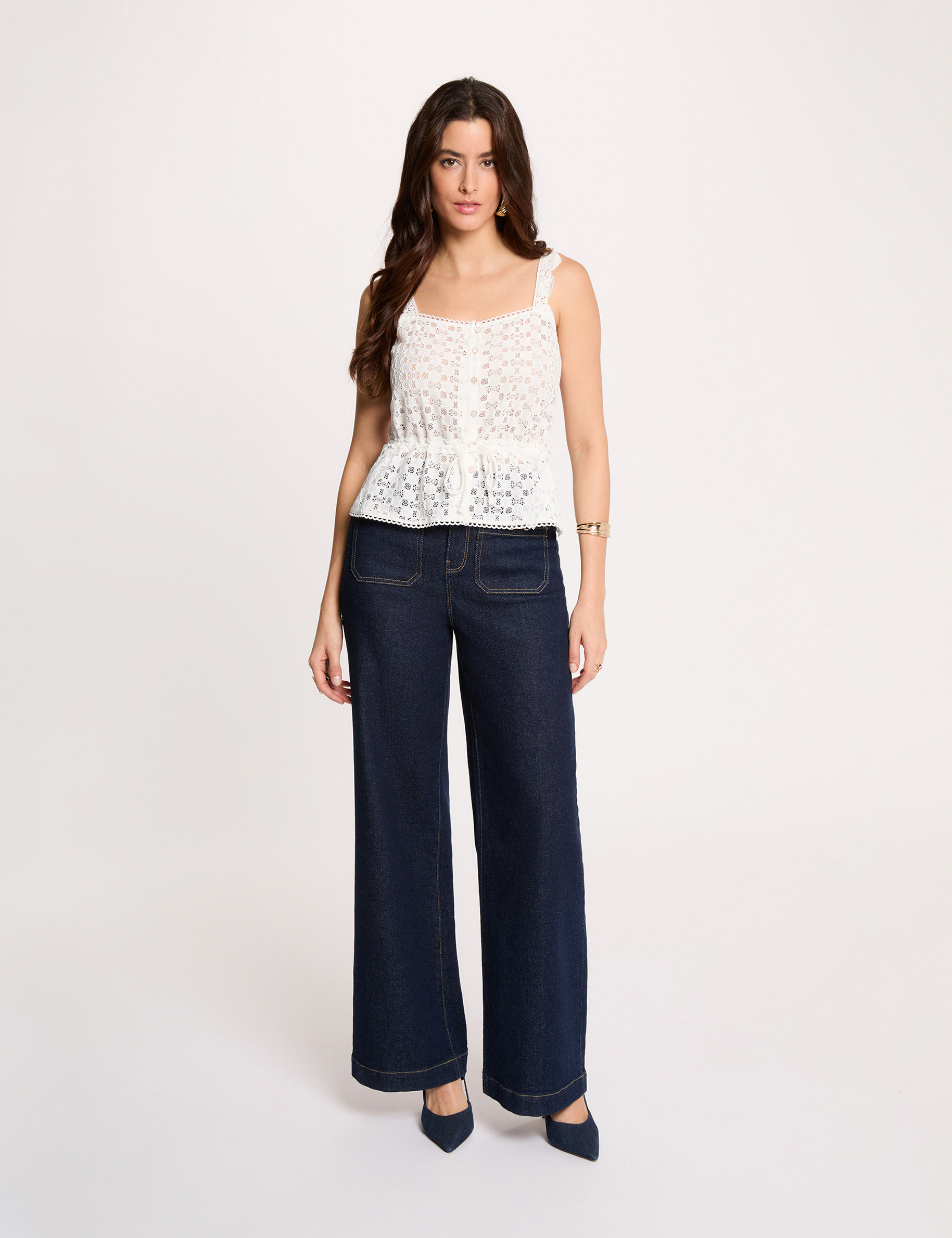 D&eacute;bardeur sans manches blanc femme