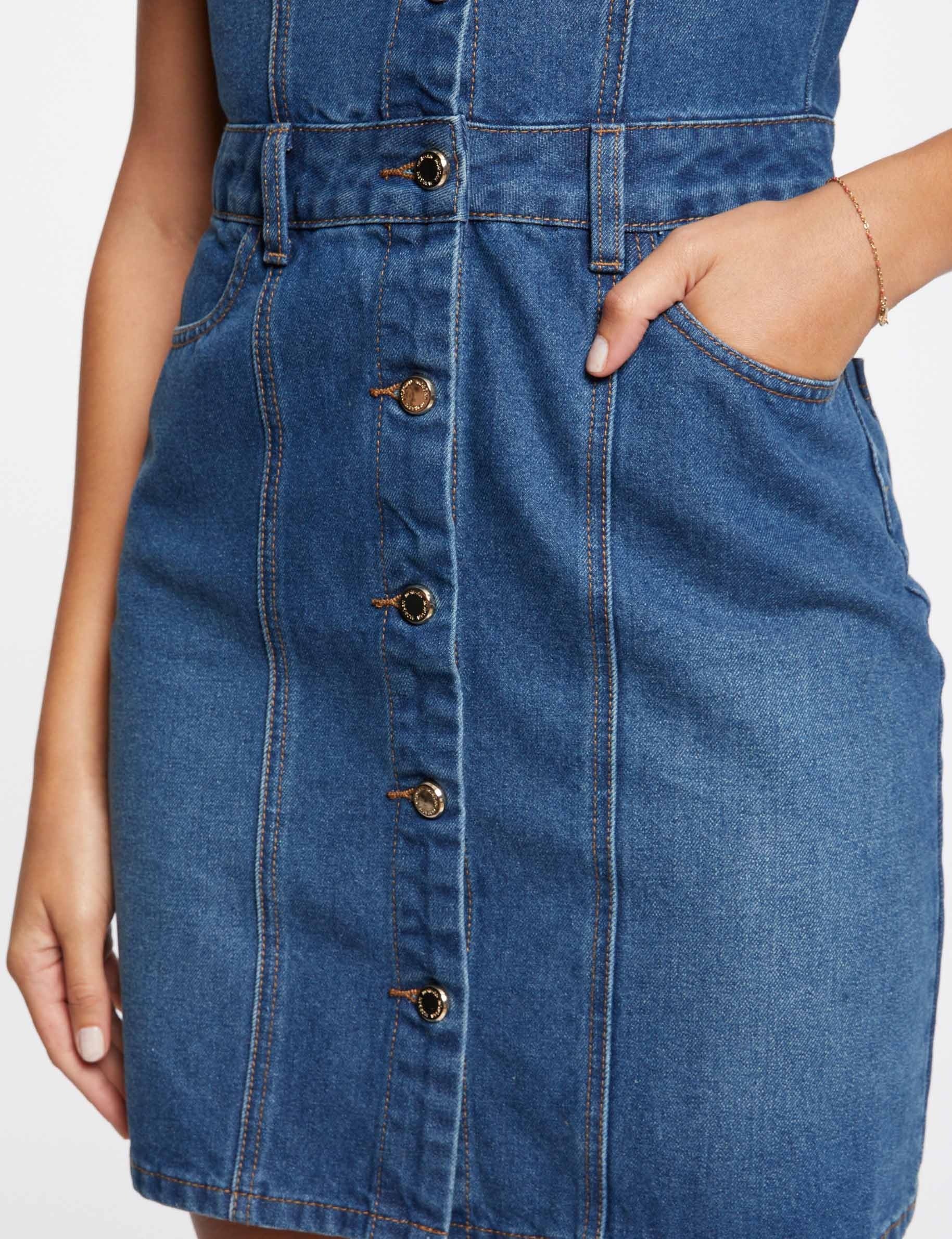 Korte aansluitende jeansjurk jean stone vrouw