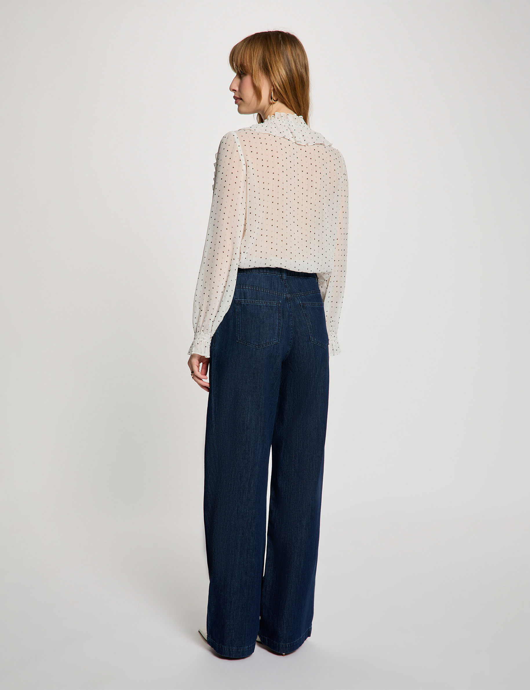 Chemise imprim&eacute;e col v blanc femme