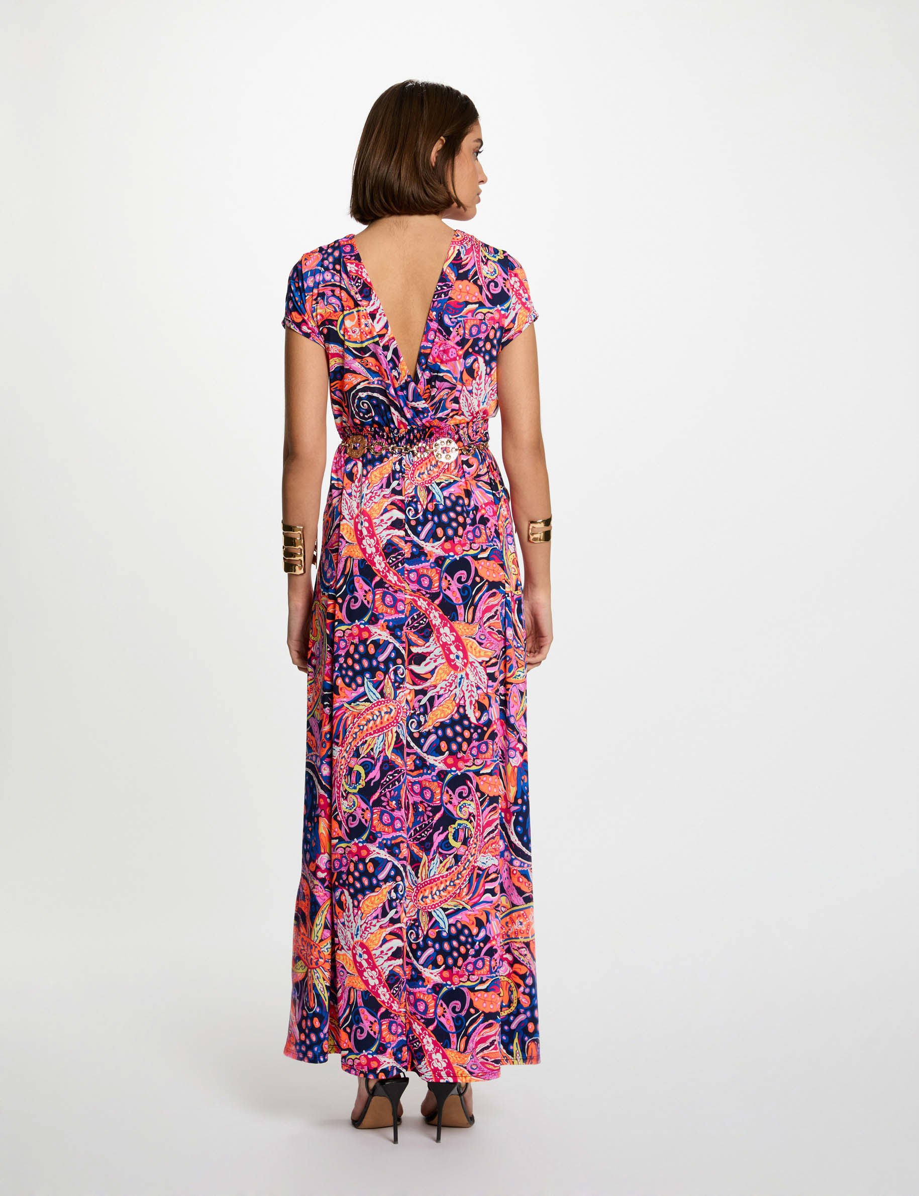 Robe longue droite imprimée multicolore femme