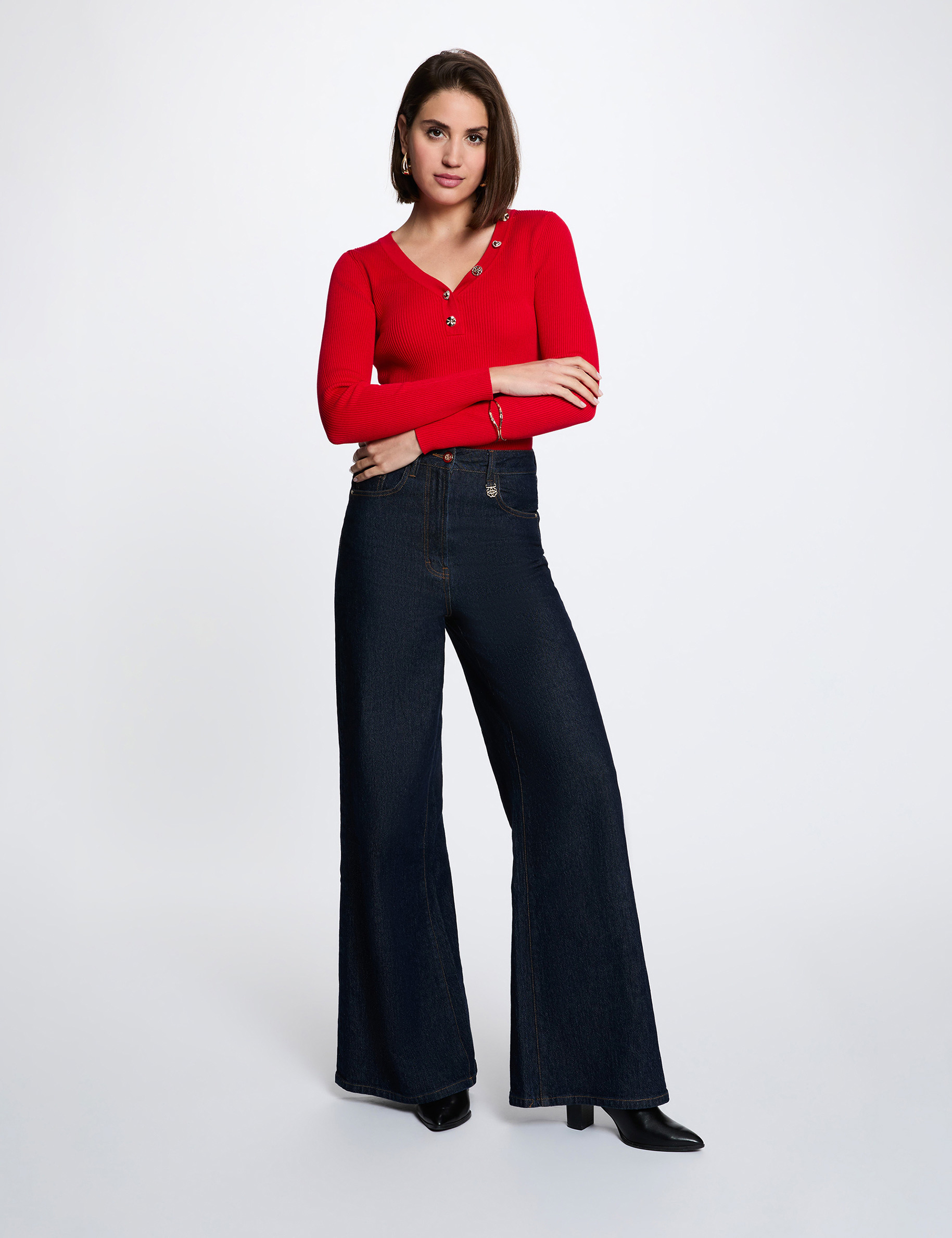 Trui met V-hals en fantasie rood vrouw