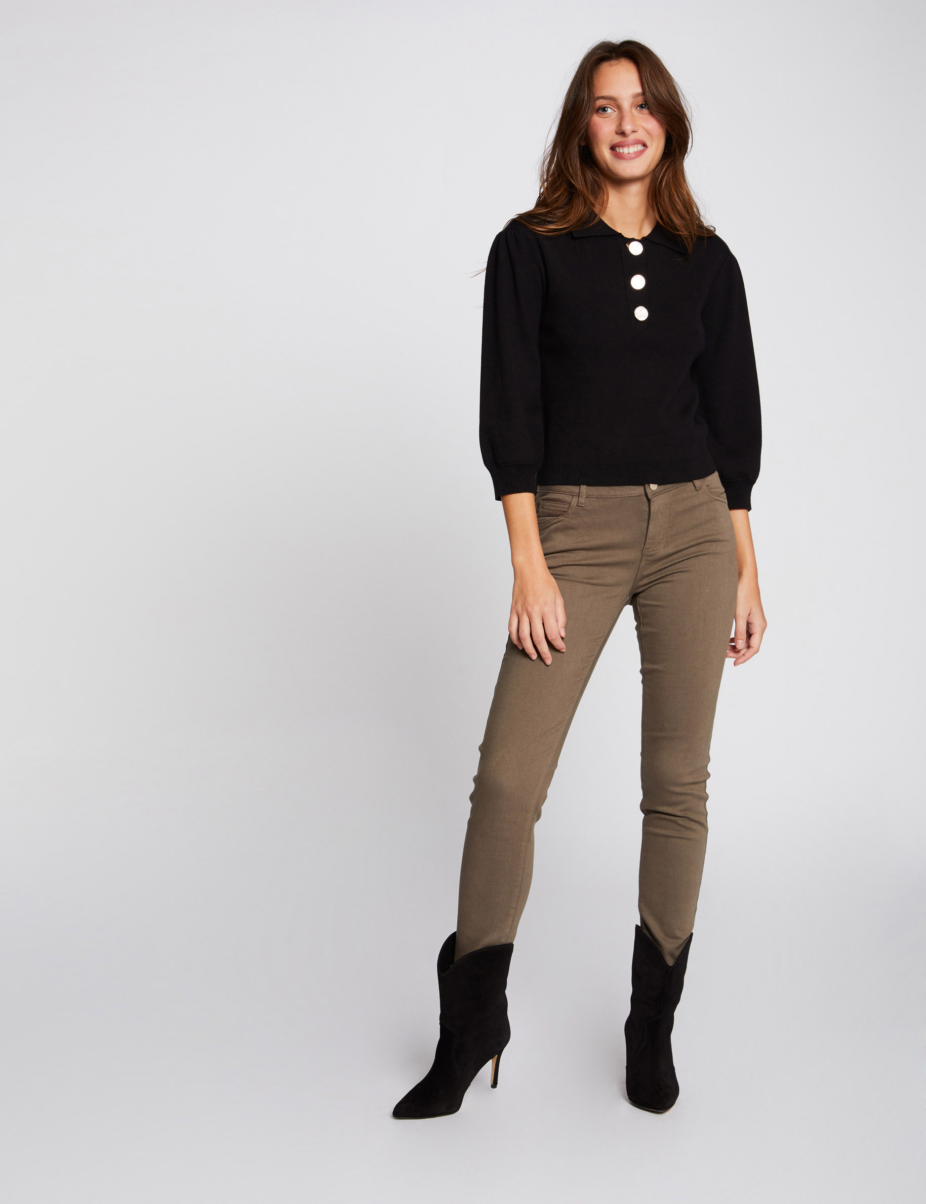 Skinny broek met lage taille brons vrouw