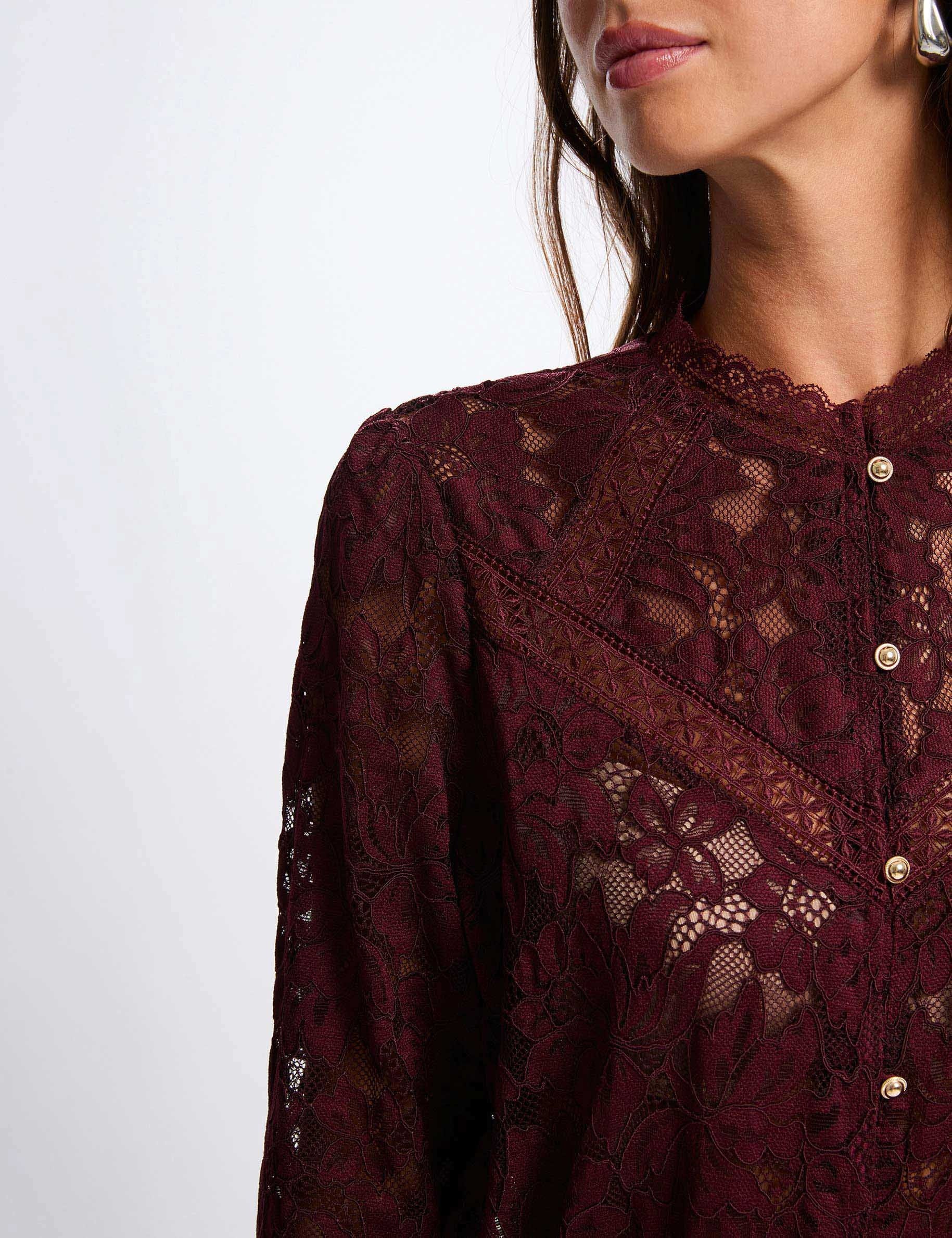 Kant T-shirt met hoge kraag pruim vrouw