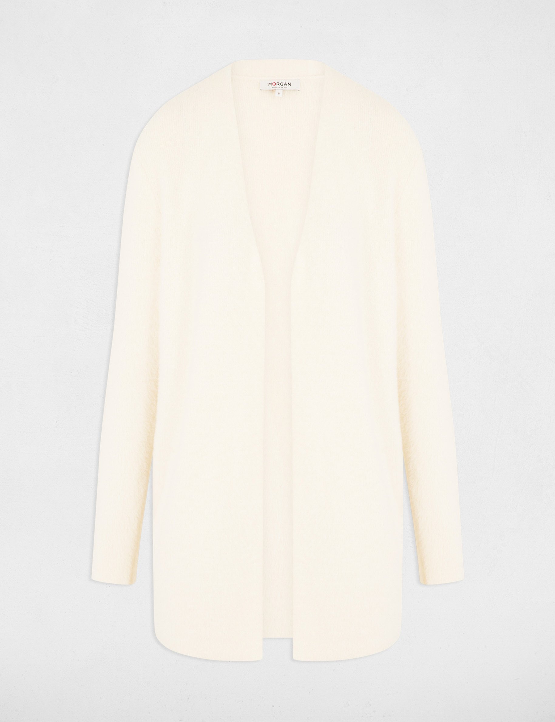 Gilet long maille duveteuse ivoire femme