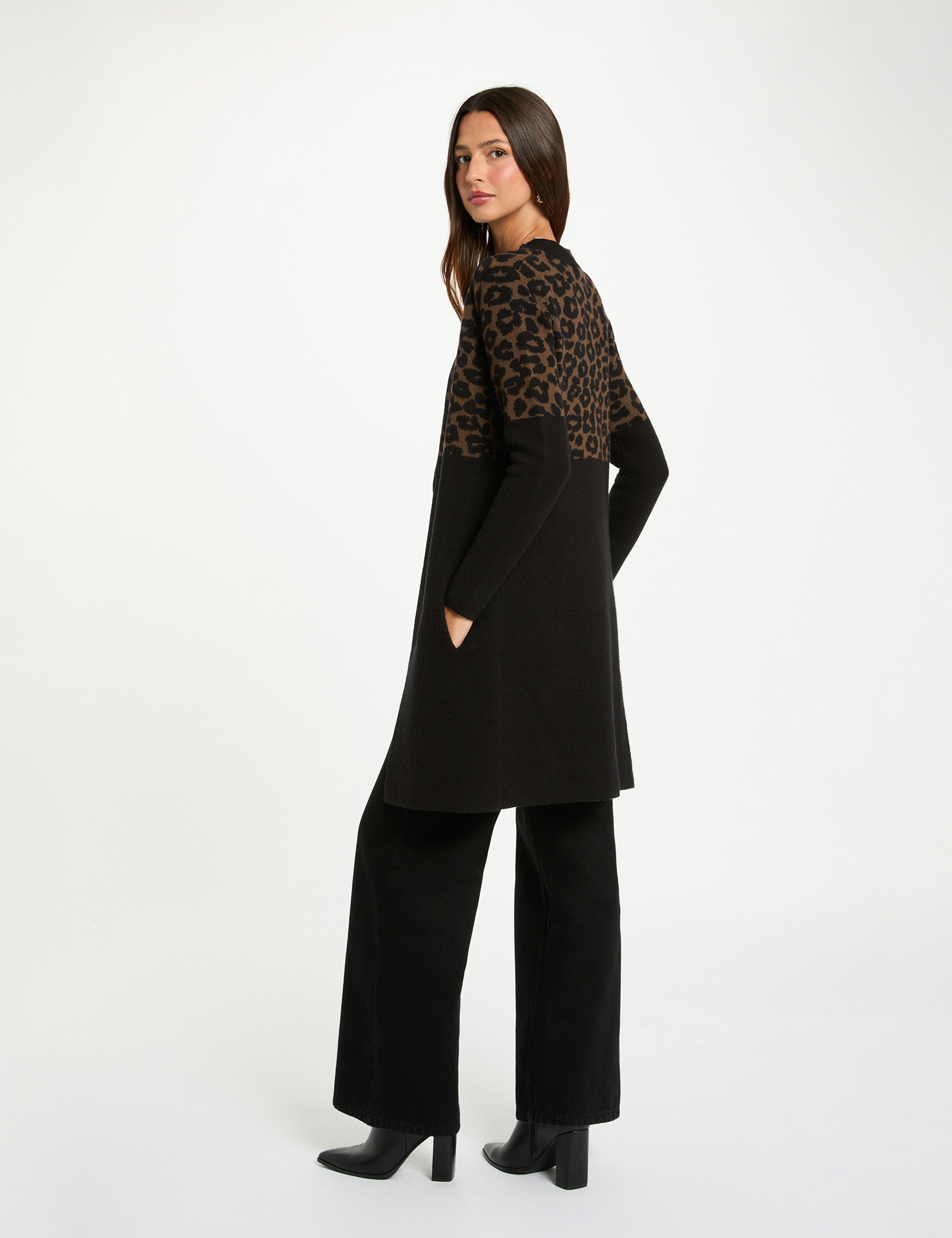 gilet jacquard leopard multicolore femme meerkleurig vrouw