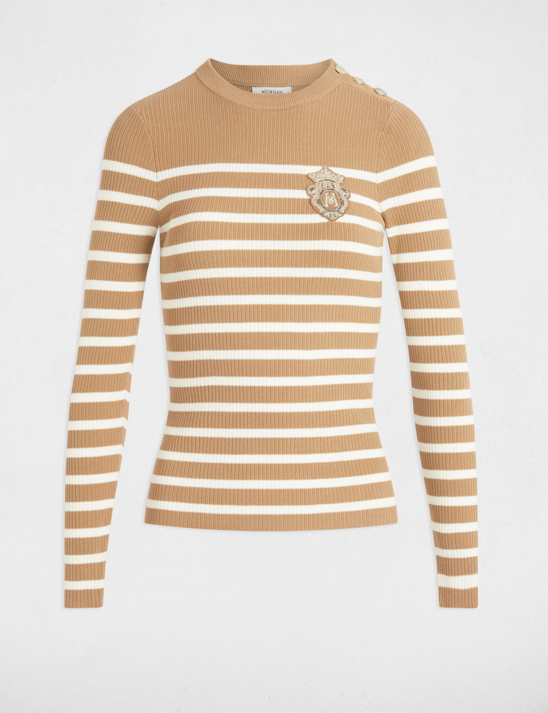 pull manches longues a rayures camel femme Pull manches longues à rayures camel femme