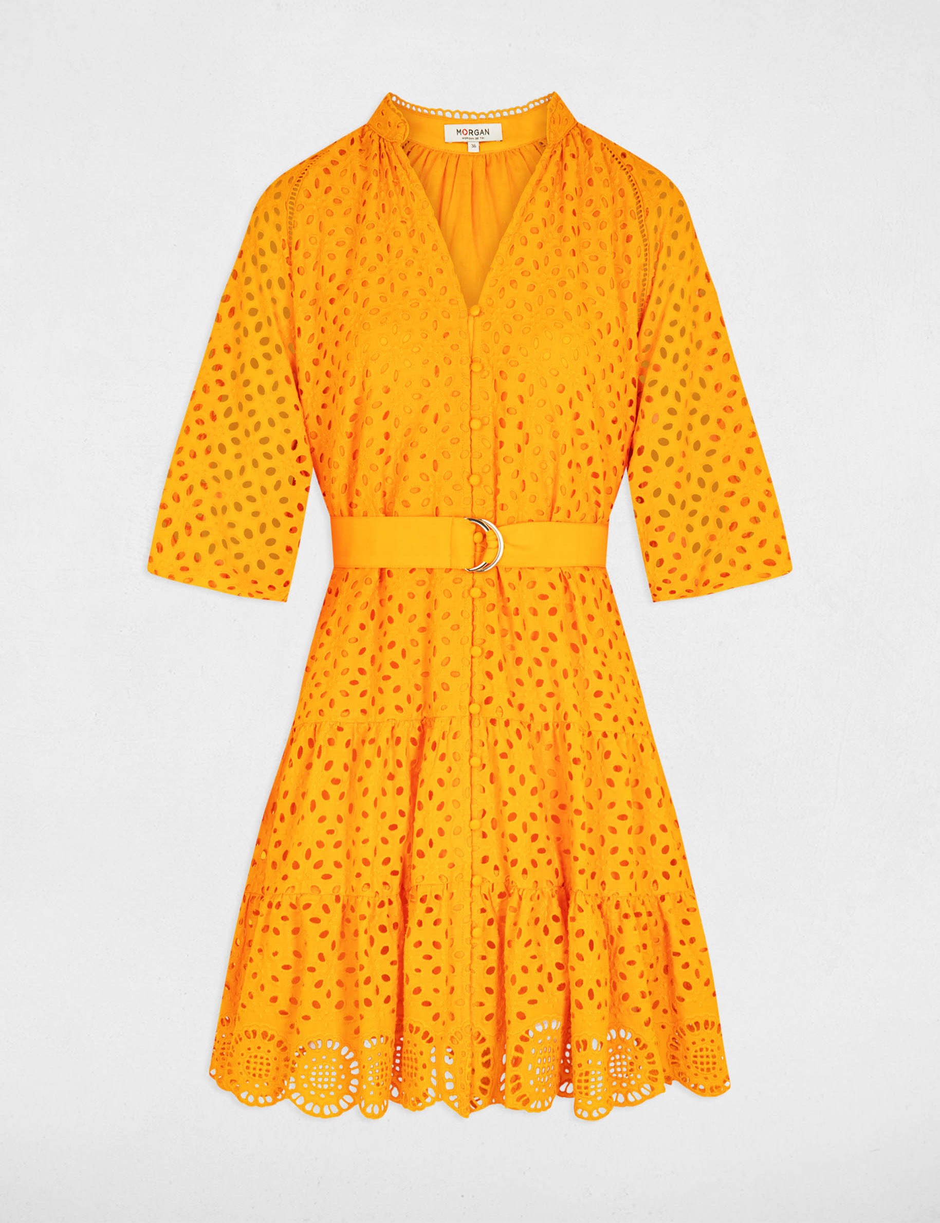 Korte trapeze jurk borduursel oranje vrouw