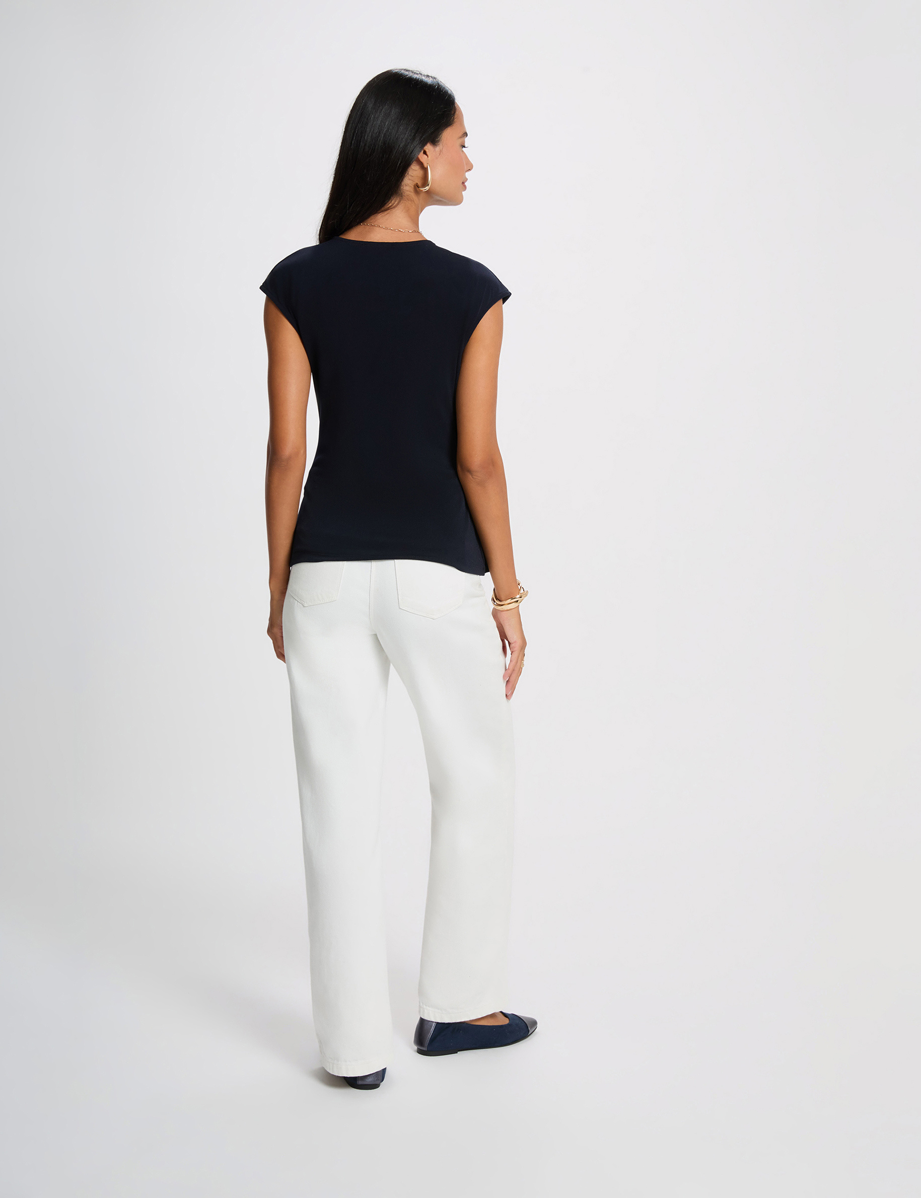 Mouwloze top met V-hals marineblauw vrouw