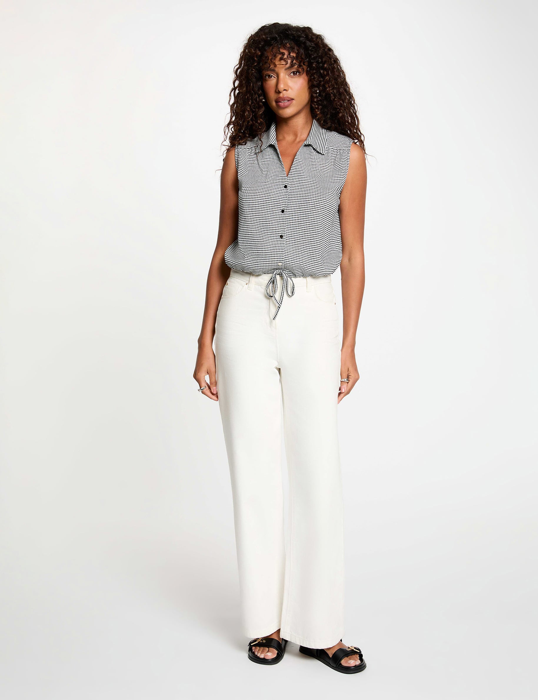 Mouwloze geknoopte blouse zwart vrouw