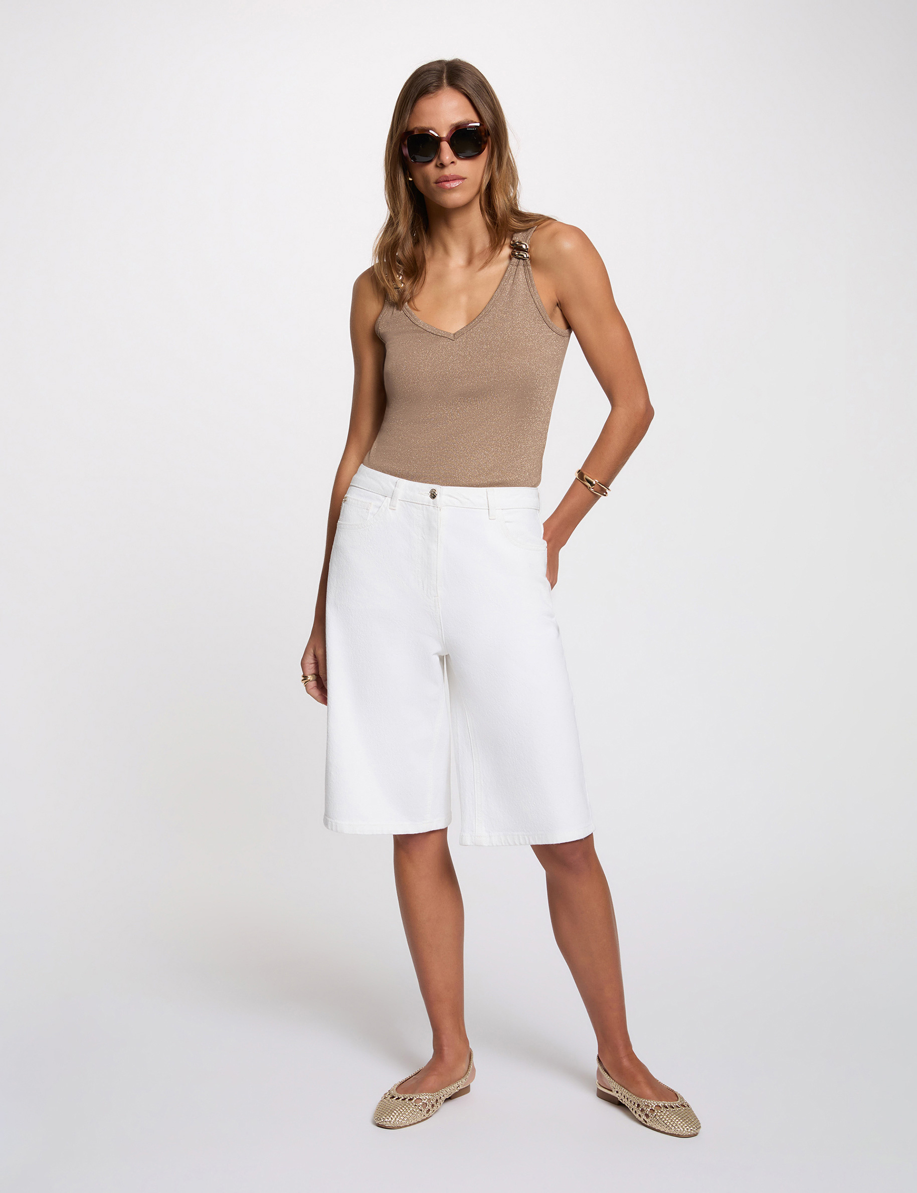 Getailleerd V-hals tanktop taupe vrouw