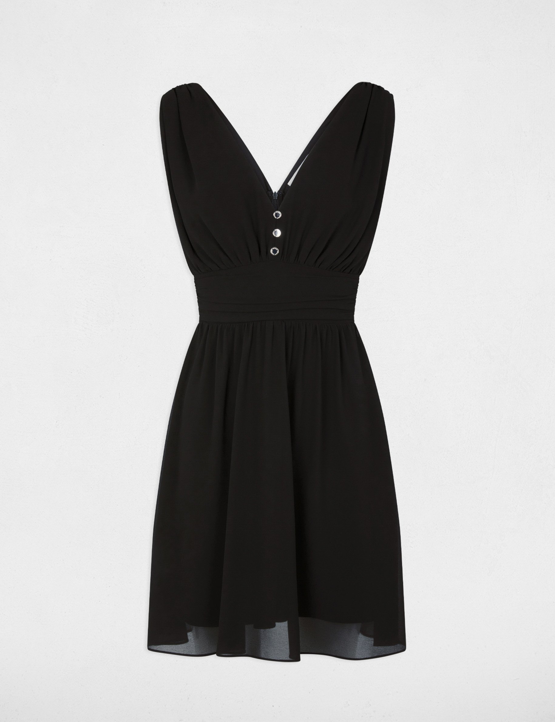 Korte vloeiende uitlopende jurk zwart vrouw