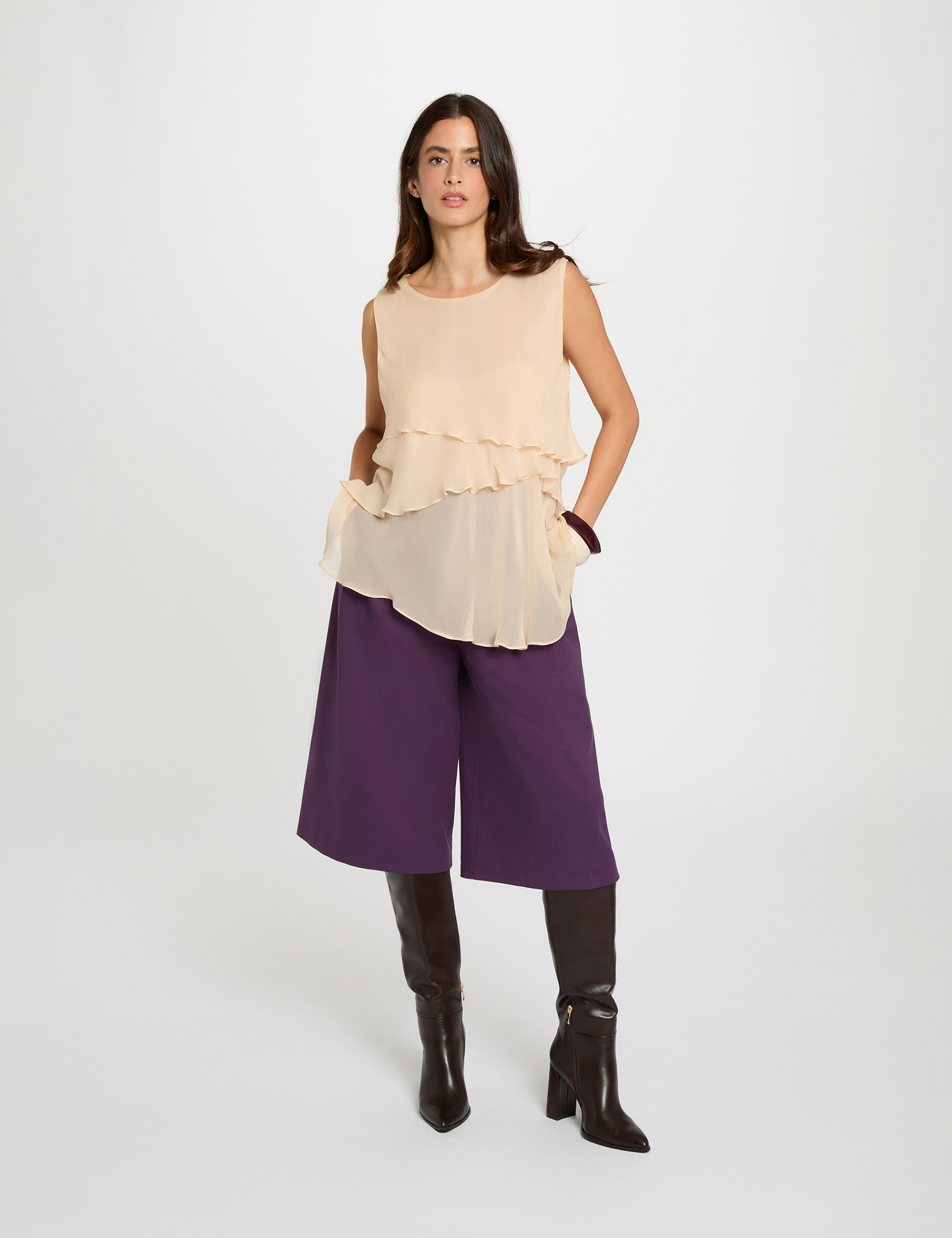 Mouwloze voile blouse poeder roze vrouw