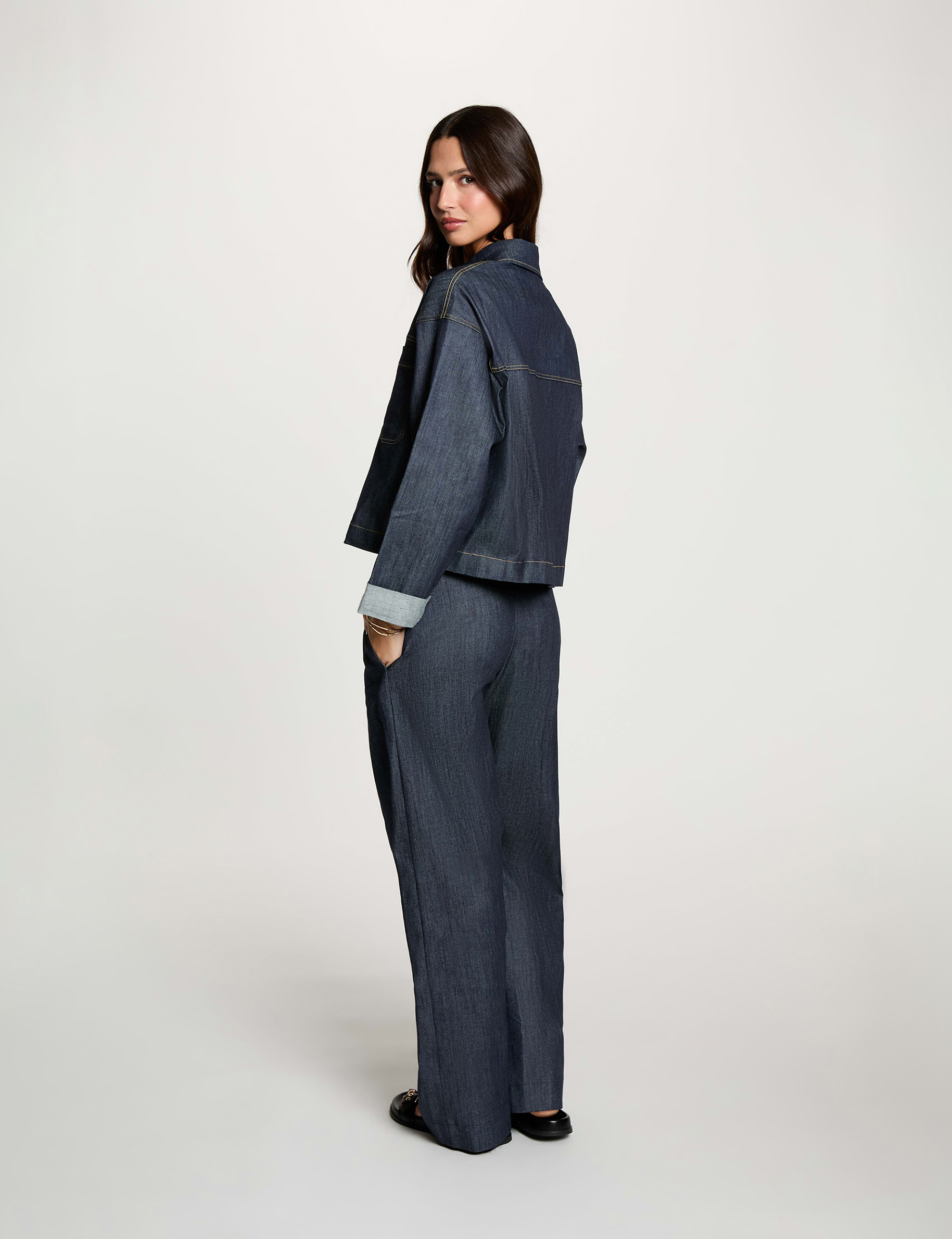 Veste jean cropped denim brut femme