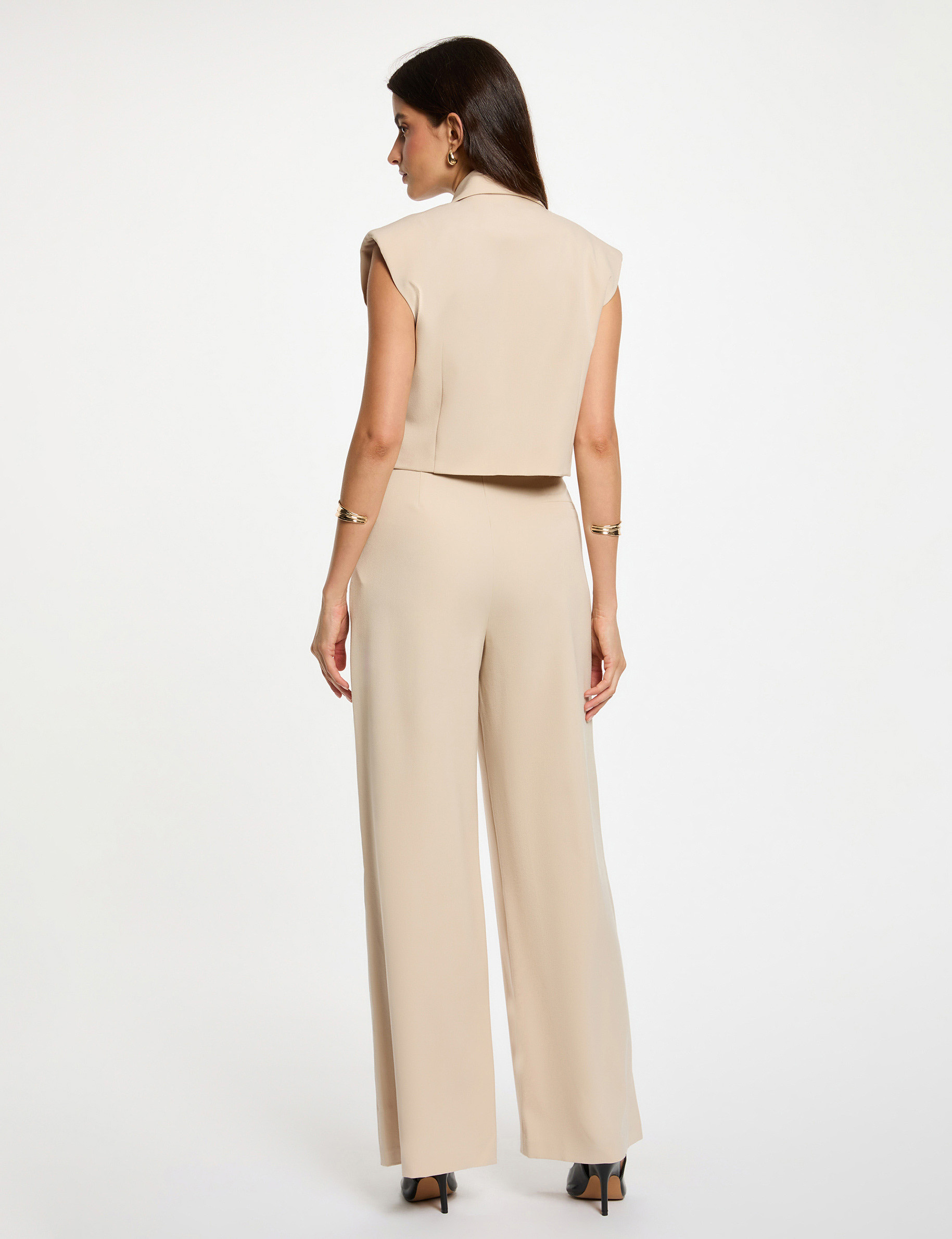 Veste cropped sans manches beige femme
