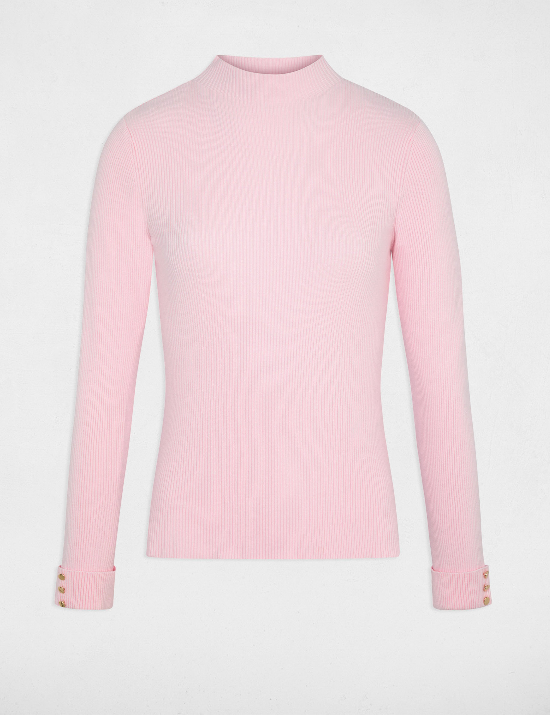 Pull col montant rose pastel femme