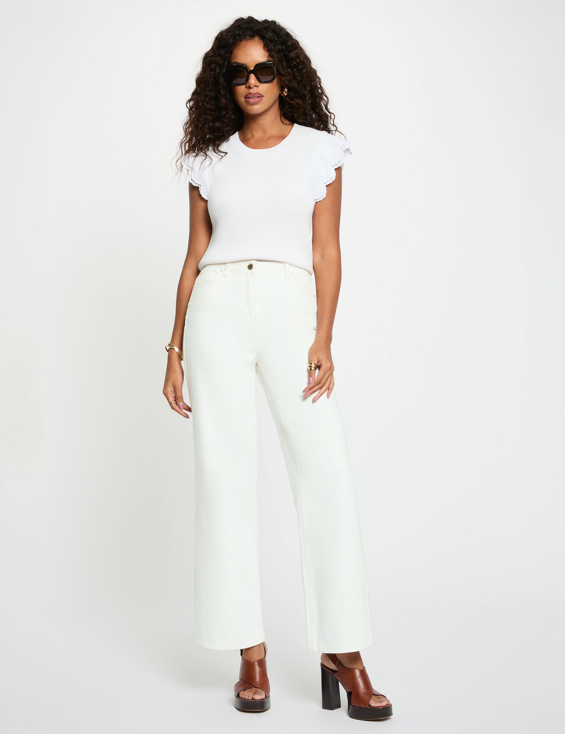 Top col rond volants blanc femme
