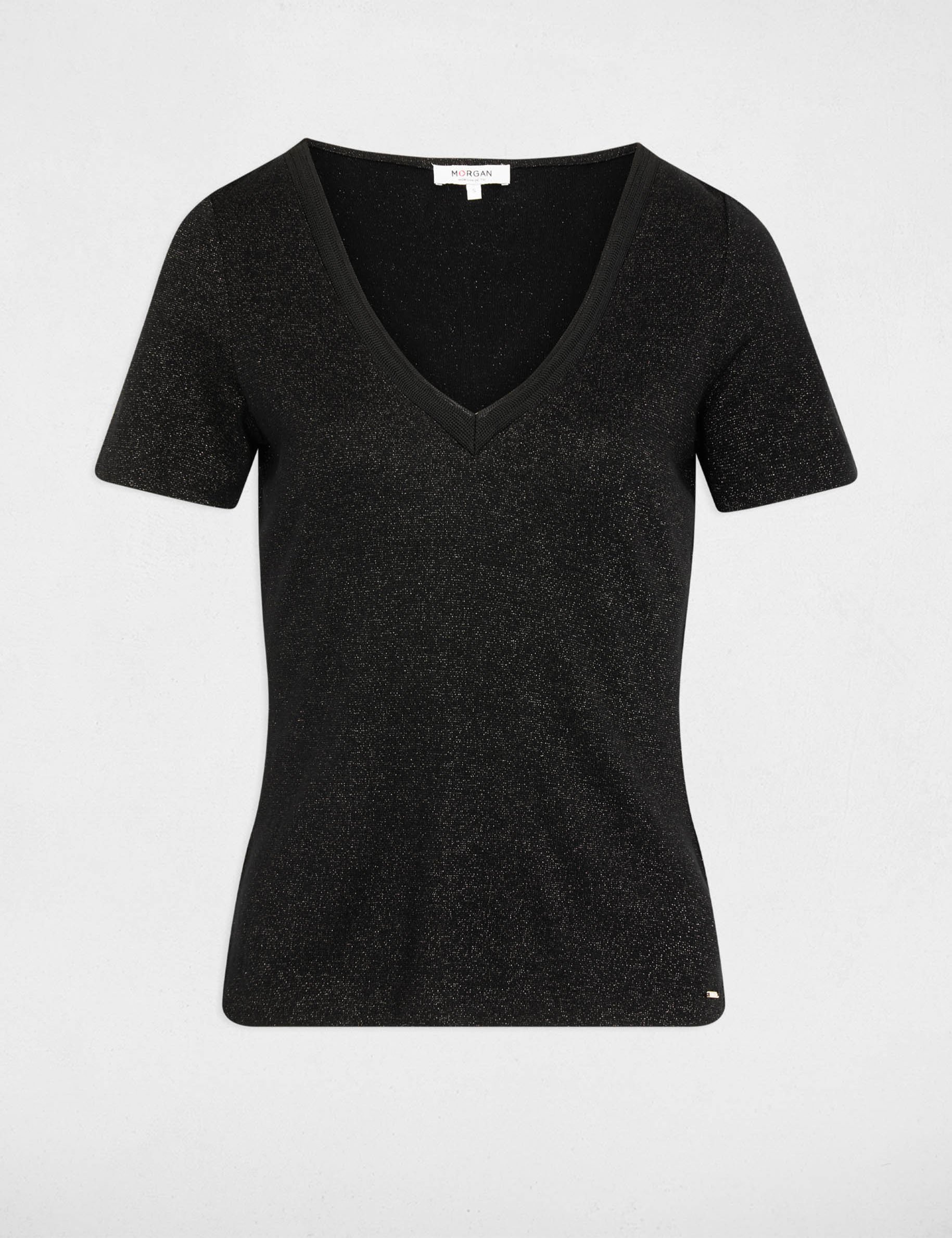 T-shirt cintré col v noir femme