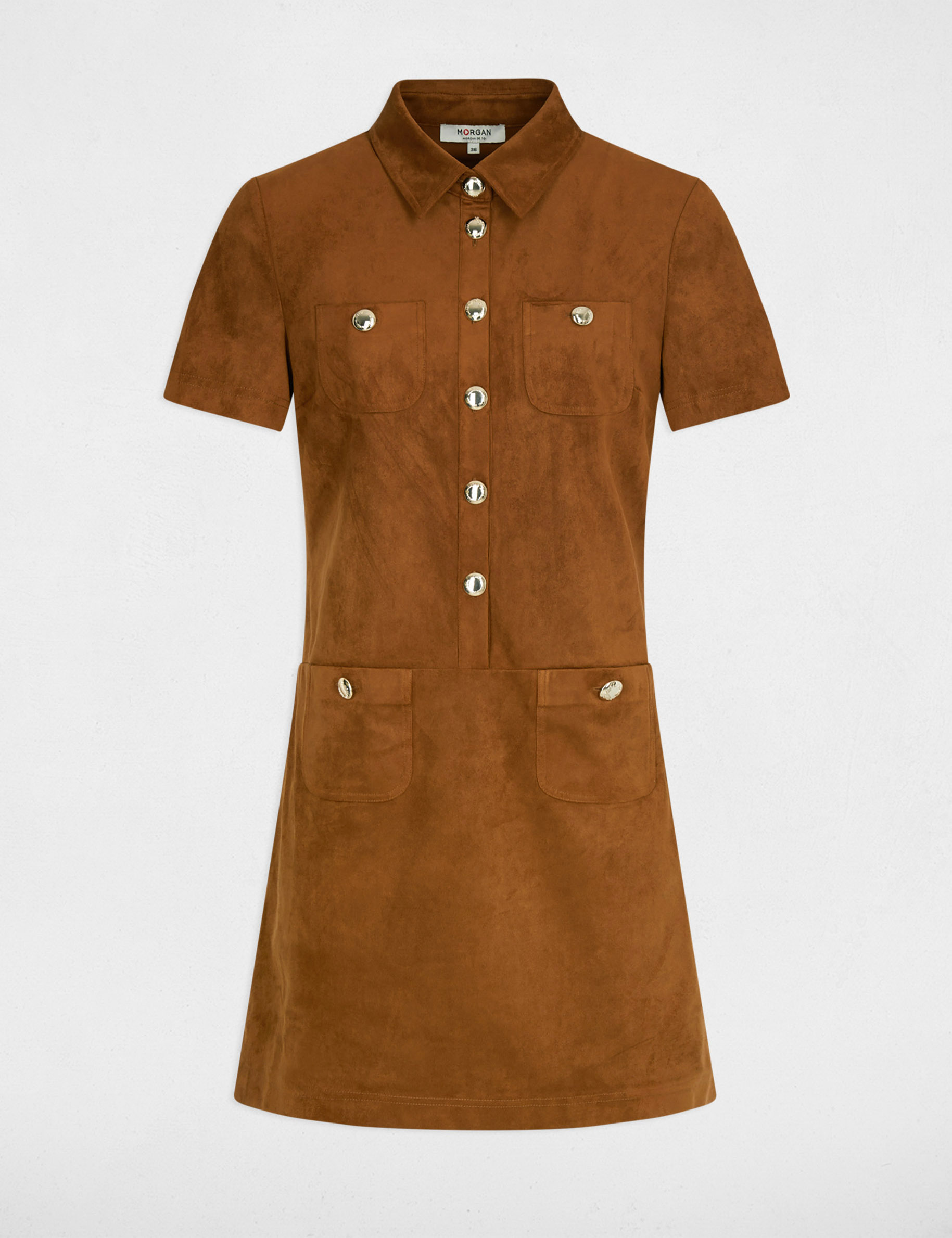 Robe courte cache-coeur marron cognac femme