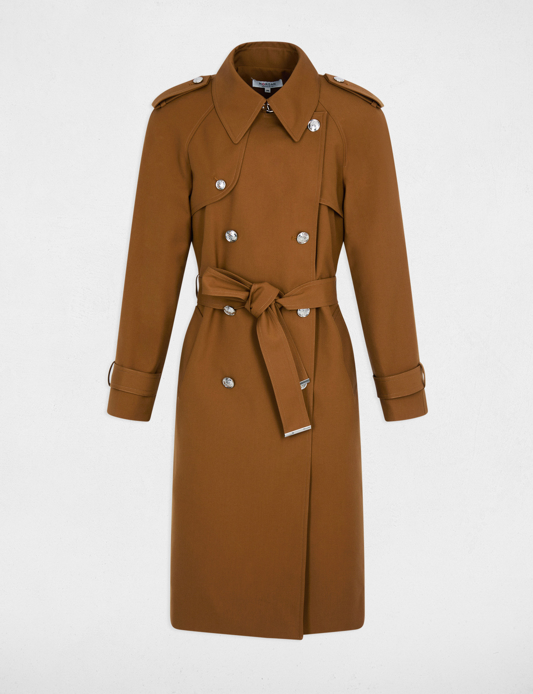 Lange trench met ceintuur camel vrouw