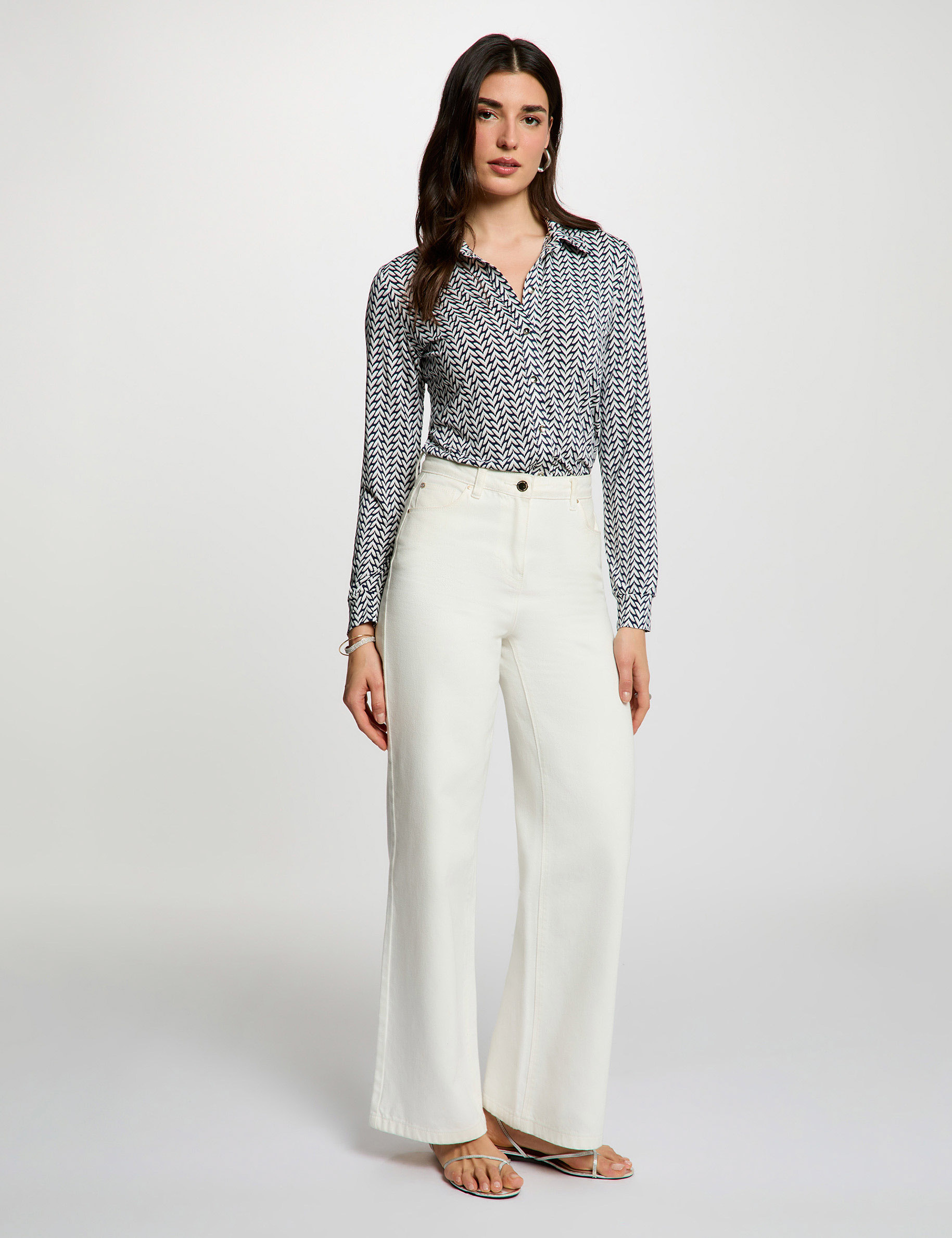 Rechte blouse met reverskraag helder wit vrouw