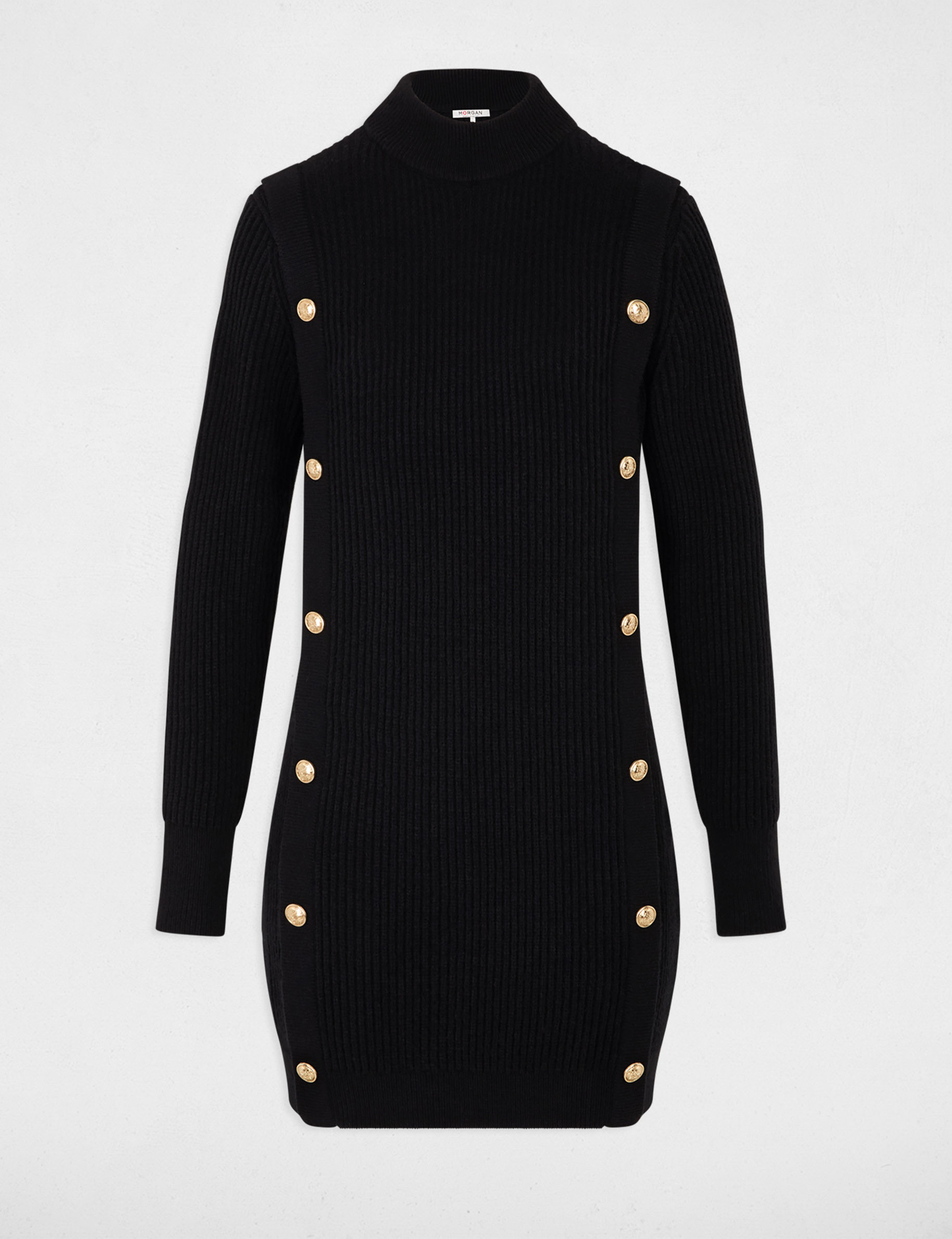 Robe courte col rond noir femme