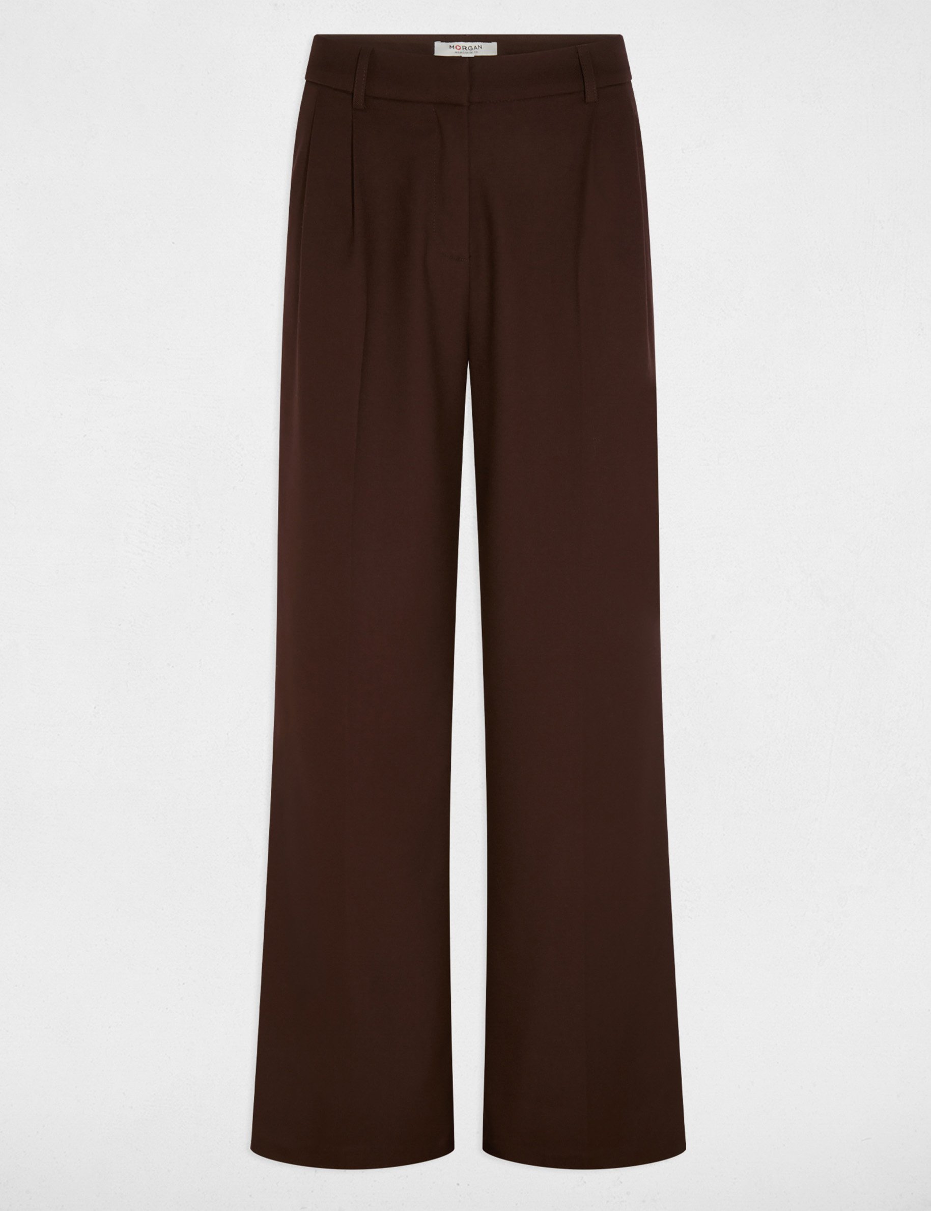 hoge taille brede broek donker bruin vrouw Hoge taille brede broek donker bruin vrouw