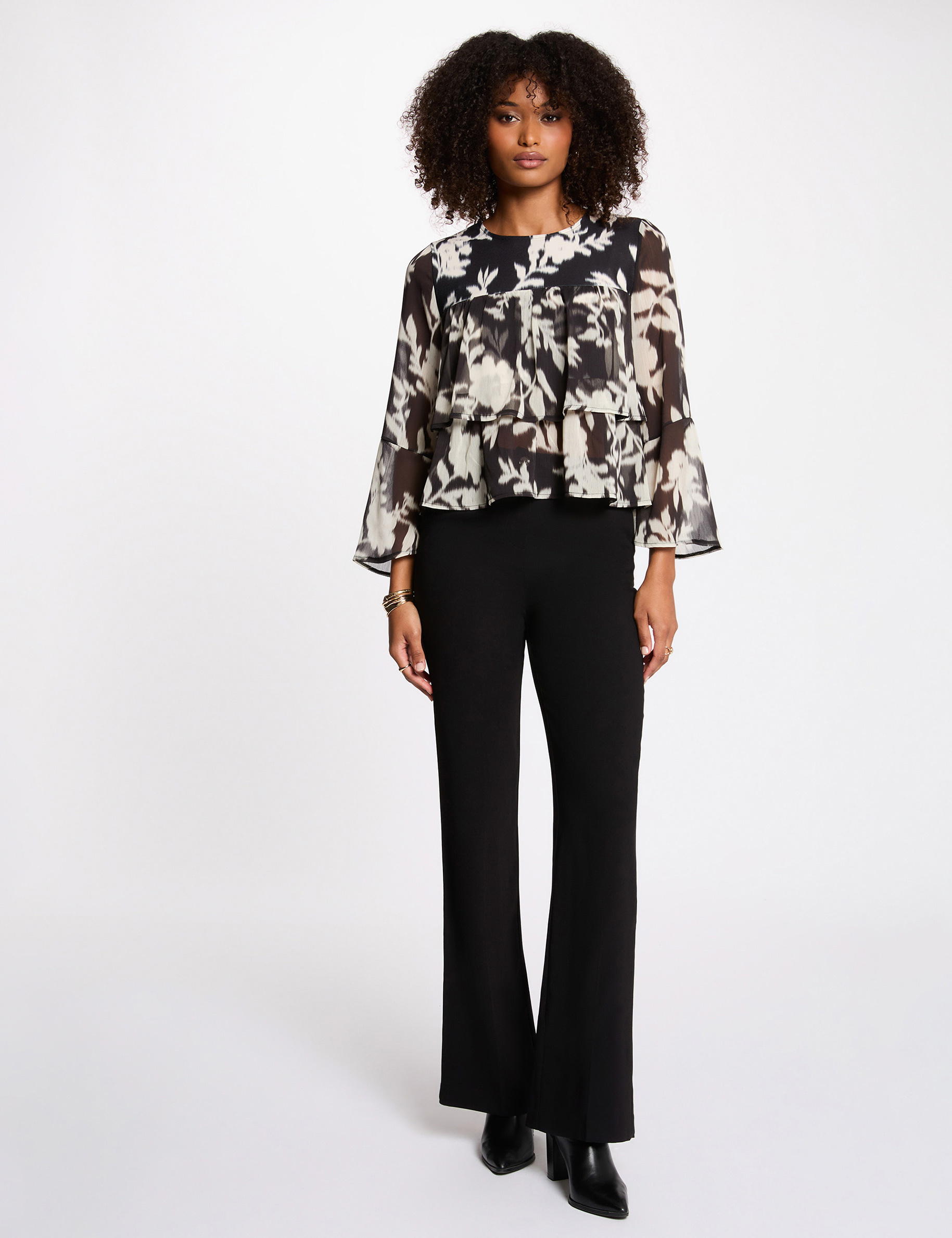 T-shirt voile imprimé noir femme