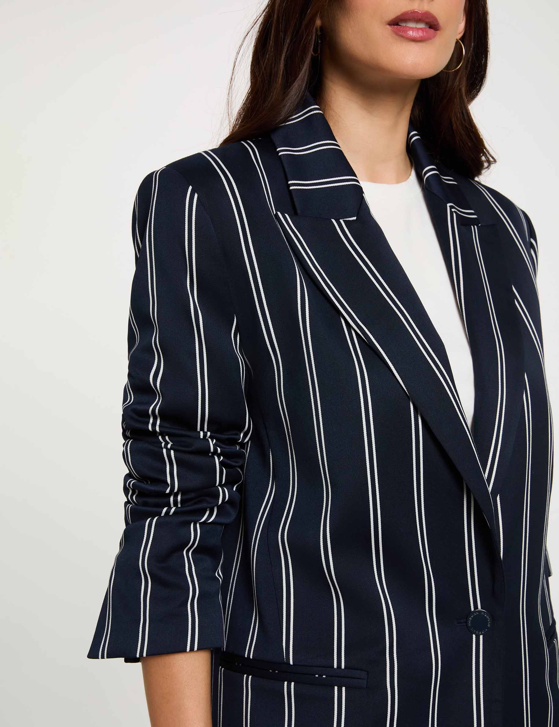 Gestreepte blazer met reverskraag marineblauw vrouw