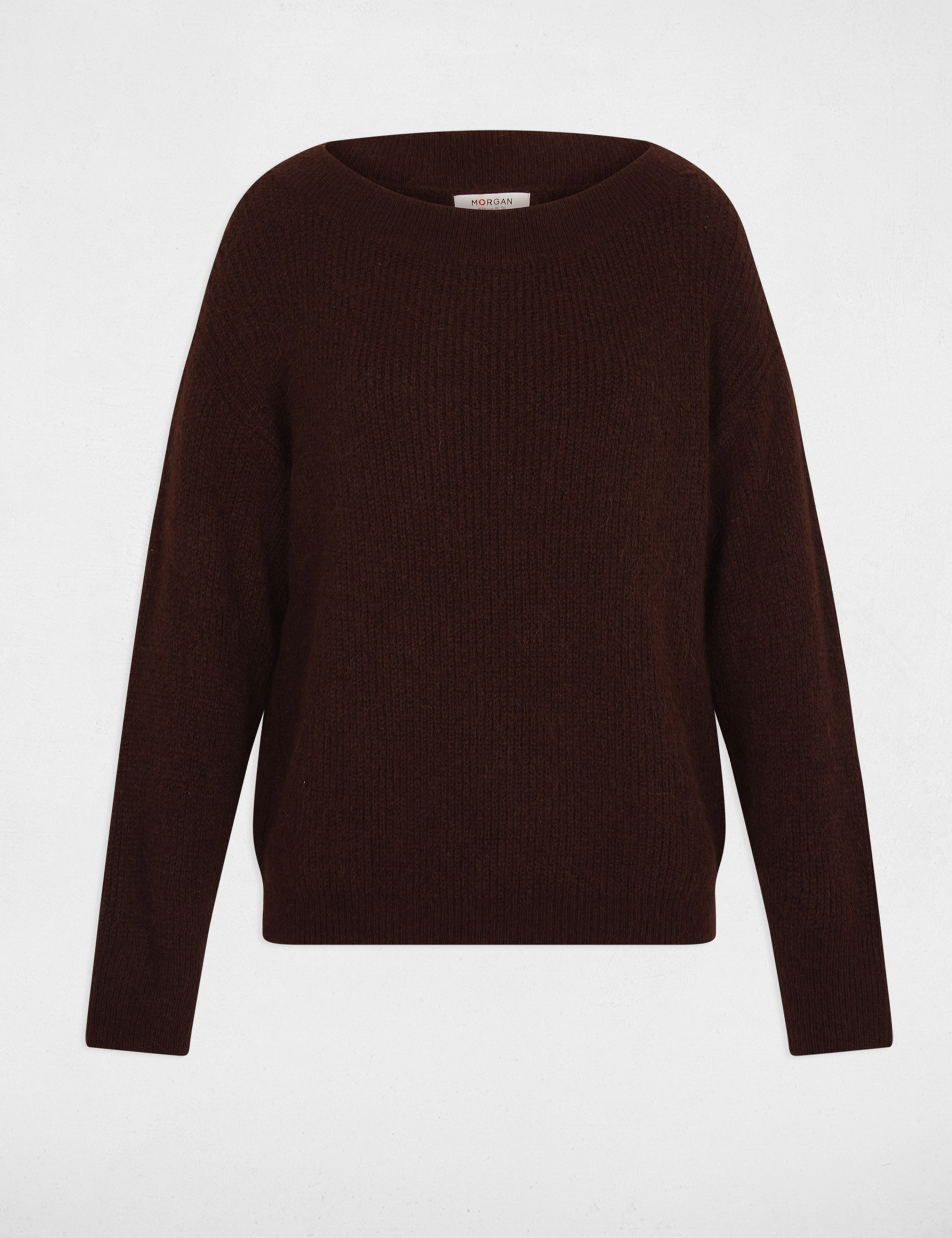 Pull col rond marron foncé femme