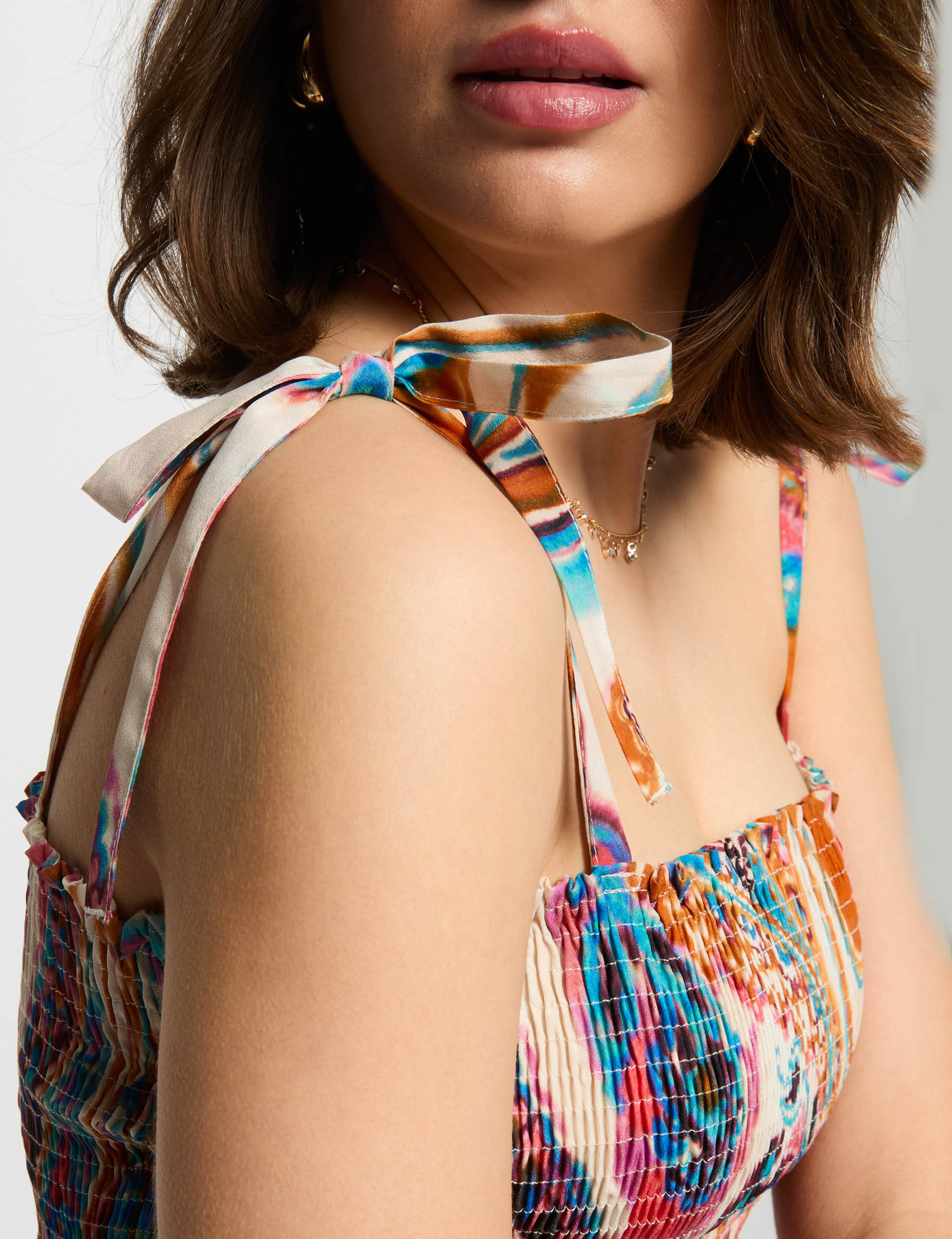 gesmokte top met print meerkleurig vrouw Gesmokte top met print meerkleurig vrouw