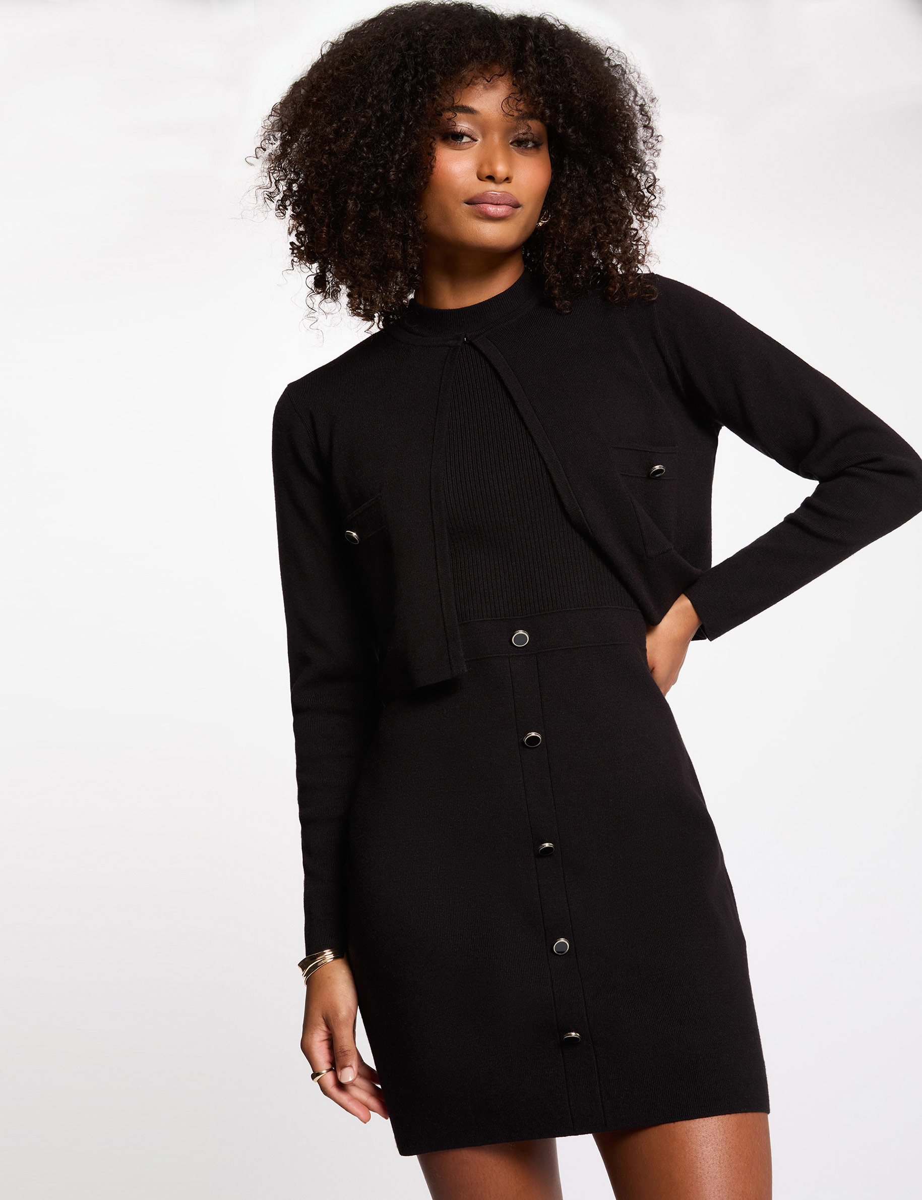 Korte 2-in-1 jurk zwart vrouw
